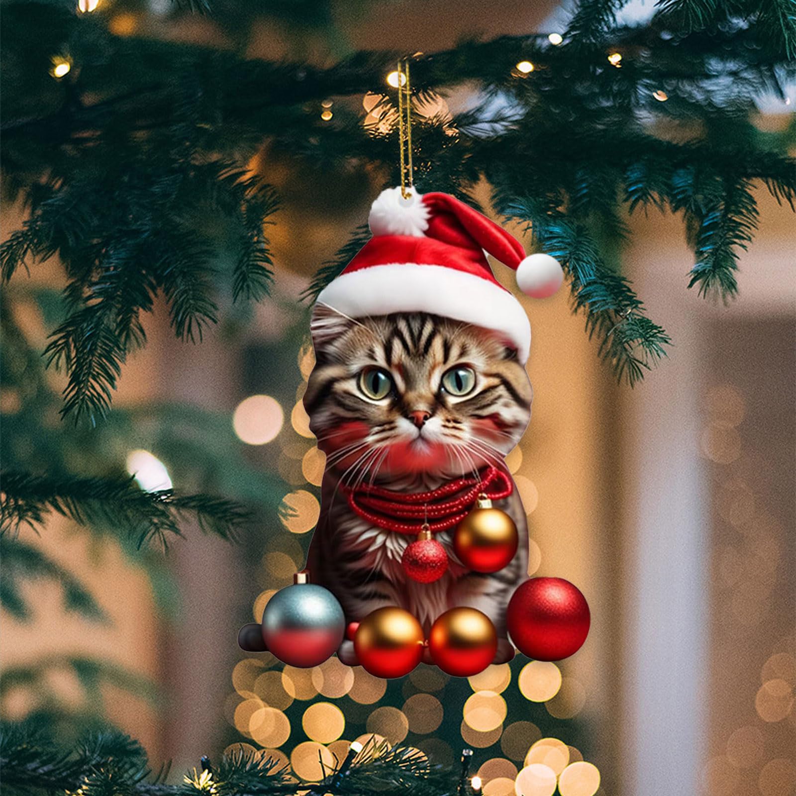 Decorazioni Natalizie A Forma Di Gatto - 10 Ciondoli Per Albero Di Natale In Acrilico, Con Cordino, Per Auto, Borse, Finestre E Addobbi Festivi