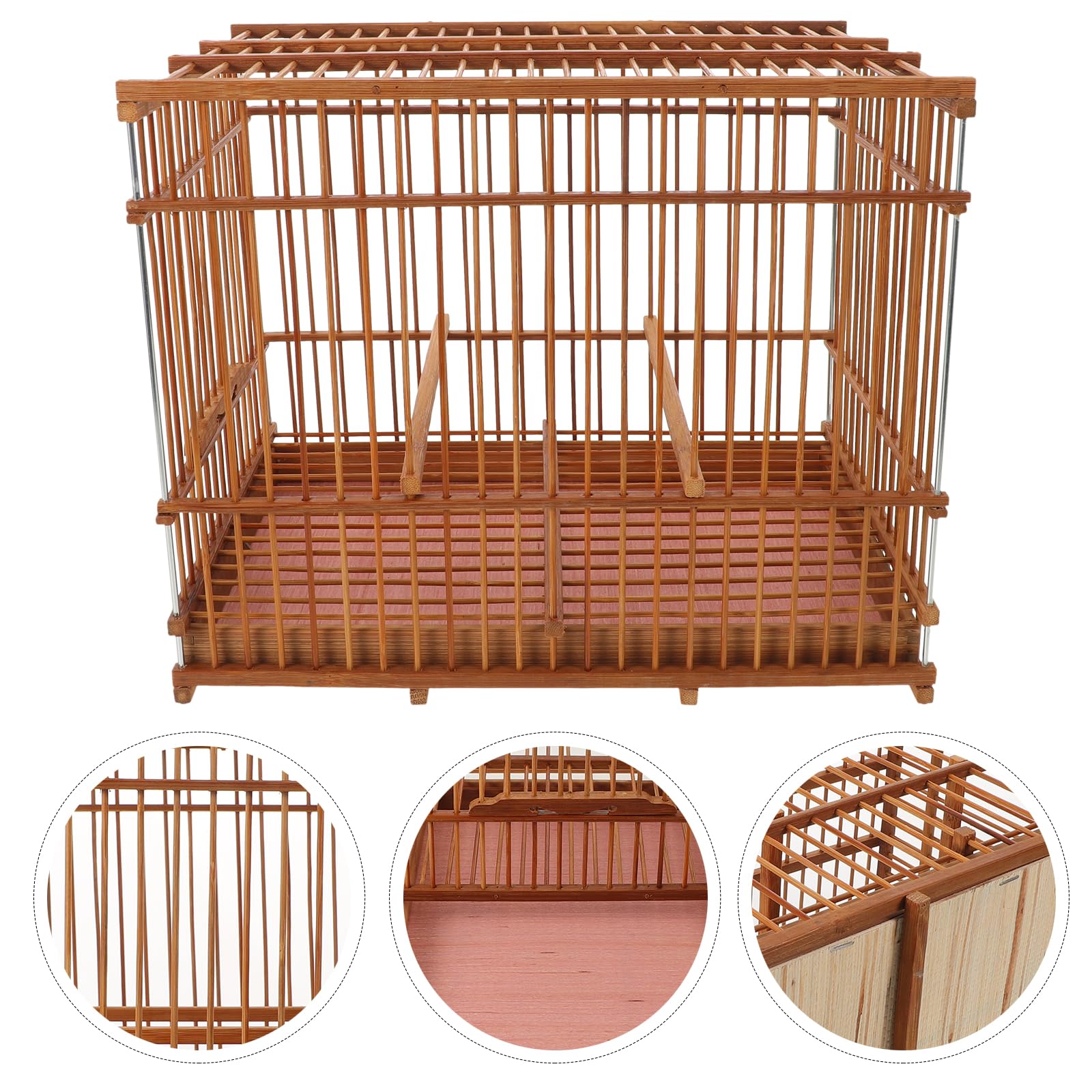 SUPVOX Jaula de Bambú Carbonizado Rectangular 30X20X24 CM para Pájaros Pequeños Jaula Ligera Portátil con Bandeja Extraíble Adecuado para Periquitos Jilgueros y Decoración de Jardín