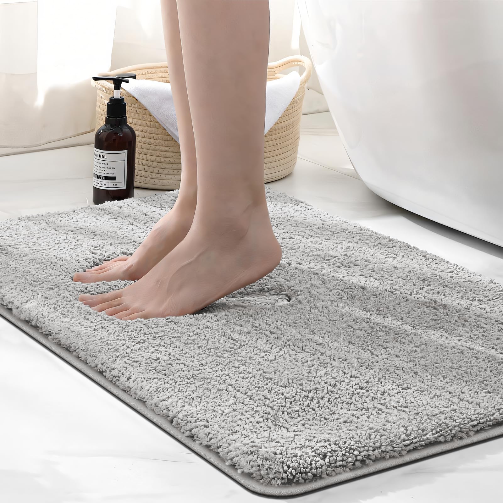 wyewye Microfibre Bath Mat, 2cm Super Thick, Super Absorbent Bathroom Rug 50x80cm Light Grey, 50 x 80 cm