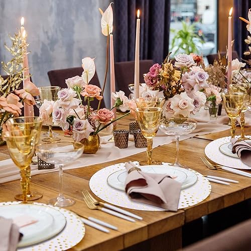 Miniatura 5 de 50 manteles individuales de papel de aluminio blanco y dorado de 14 pulgadas, manteles individuales redondos de lunares dorados, manteles