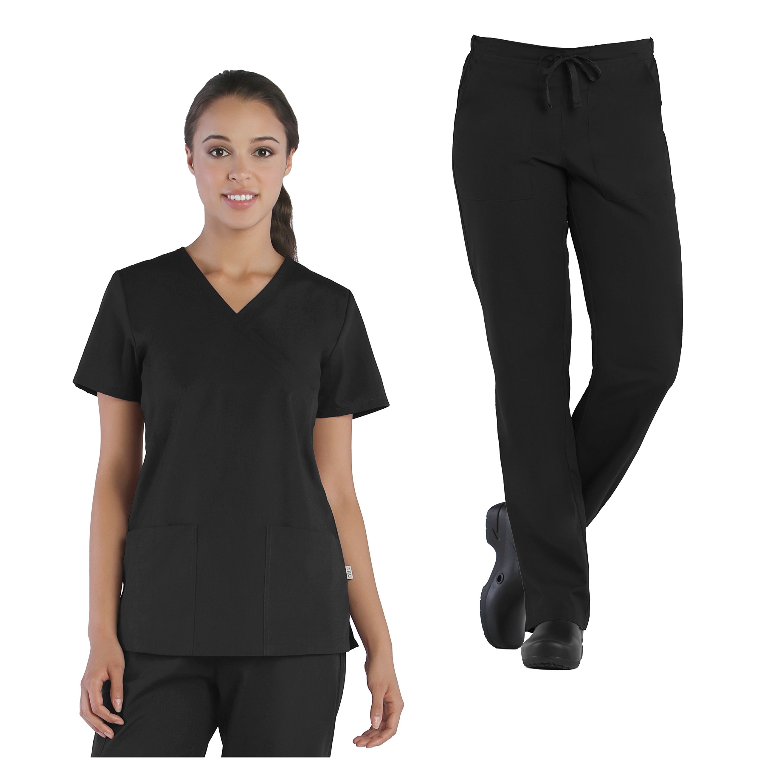 Tru Basic Womens Mock Wrap 2-Pocket Top 10103 & Half Elastic Drawstring Pant 90102 Scrub Set