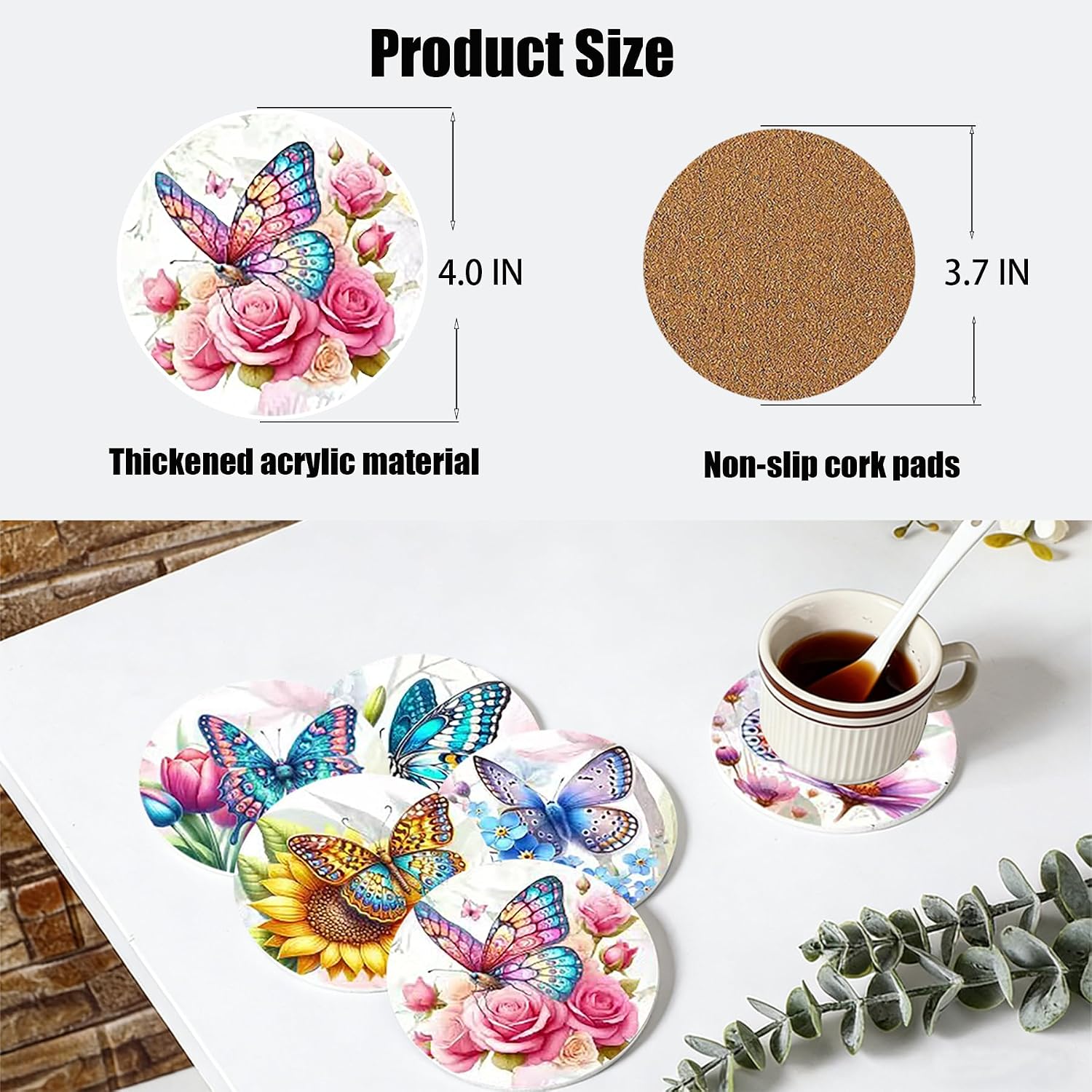 Diamond Art Coasters 8 Pack with Holder DIY Diamond Painting Coasters Crafts Kits for DIY Coaster Diamond Art Kits for Adults Gift 4X4 in (Butterfly-8pc)