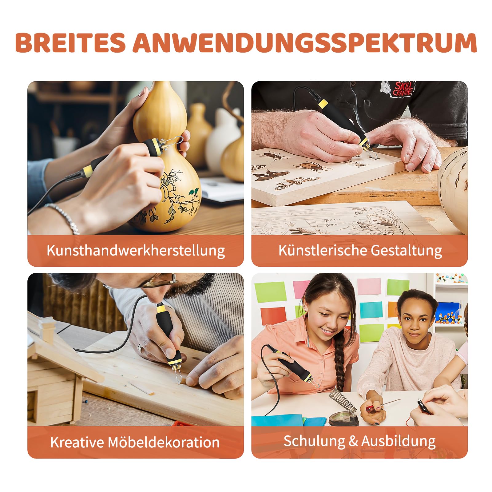 BURNNOVE Holz Pyrographie Set 100W, 100–750°C, Doppel-Pyrographie-Stifte mit LCD-Display, 21 Spitzen, Temperaturregelung, Komplettset für Holz, Leder, Kunsthandwerk