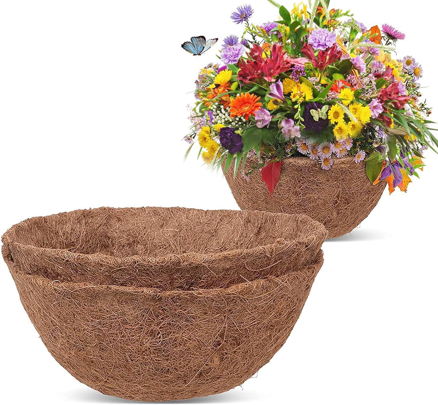 Hanging Basket Liner, 2/4 Pack Natural Coco Fiber Liners for Round and Trough Baskets Liner - 10/12/14/16/18 inch Sizes - Indoor Outdoor Garden Porch & Balcony Planter Liner Replacement (2, 18 inch)