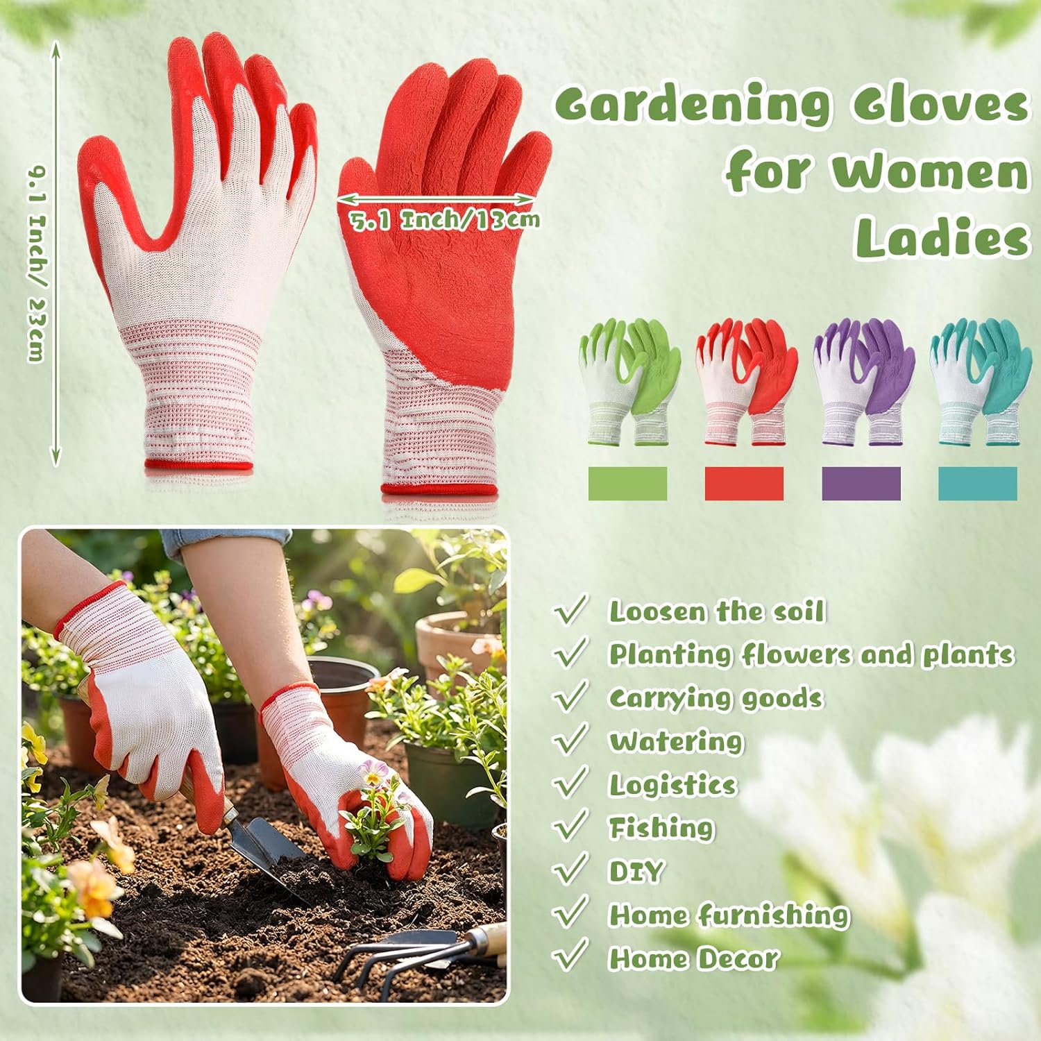 Cutecrop 12 Pairs Gardening Gloves Bulk for Women Breathable Rubber Coated Yard Garden Gloves Ladies Outdoor Protective Work with Grip