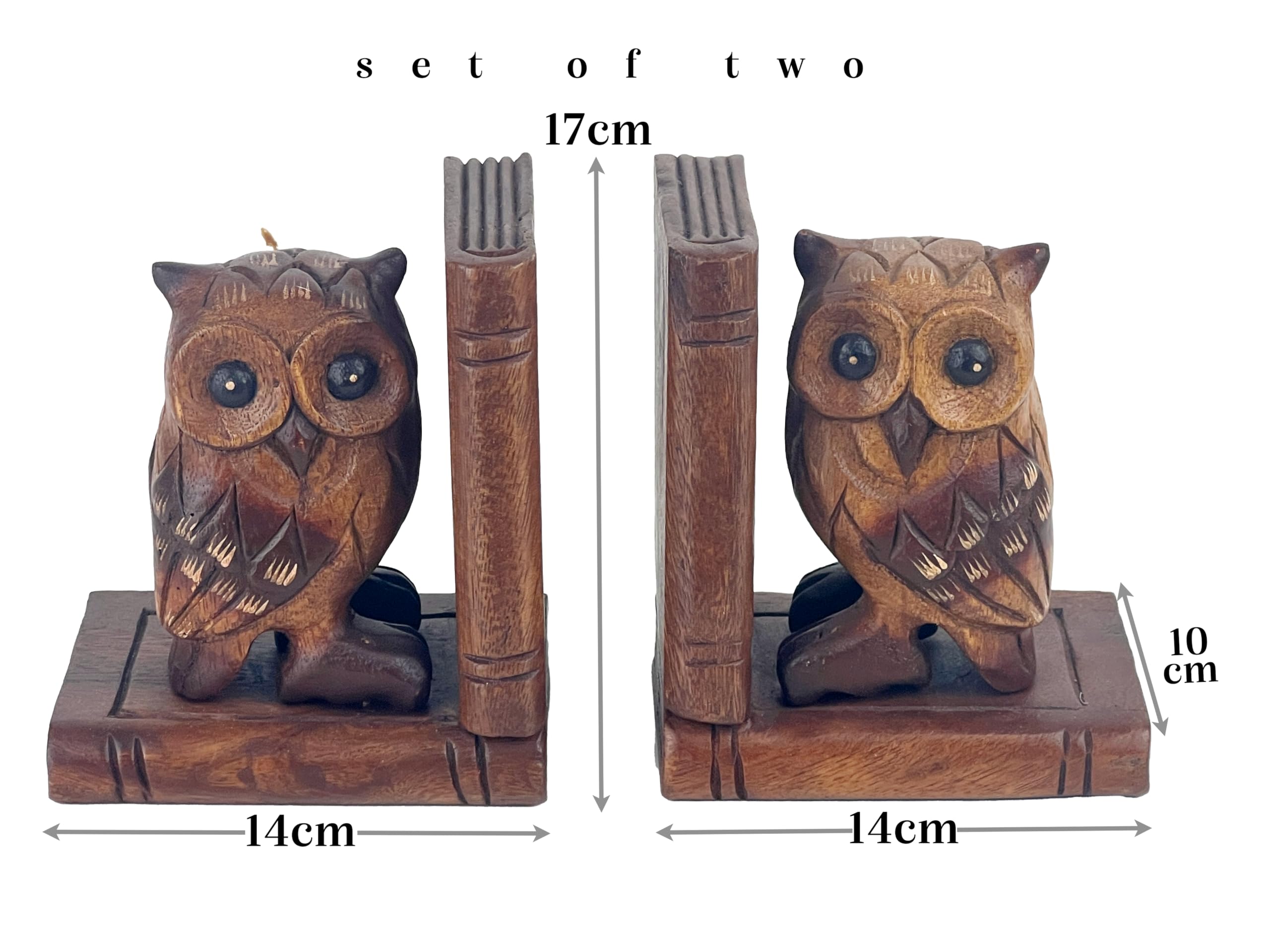 Handcrafted Wooden Owl Bookends, Decorative Book Holders, 17 cm Height, 14 cm Width - Image 4