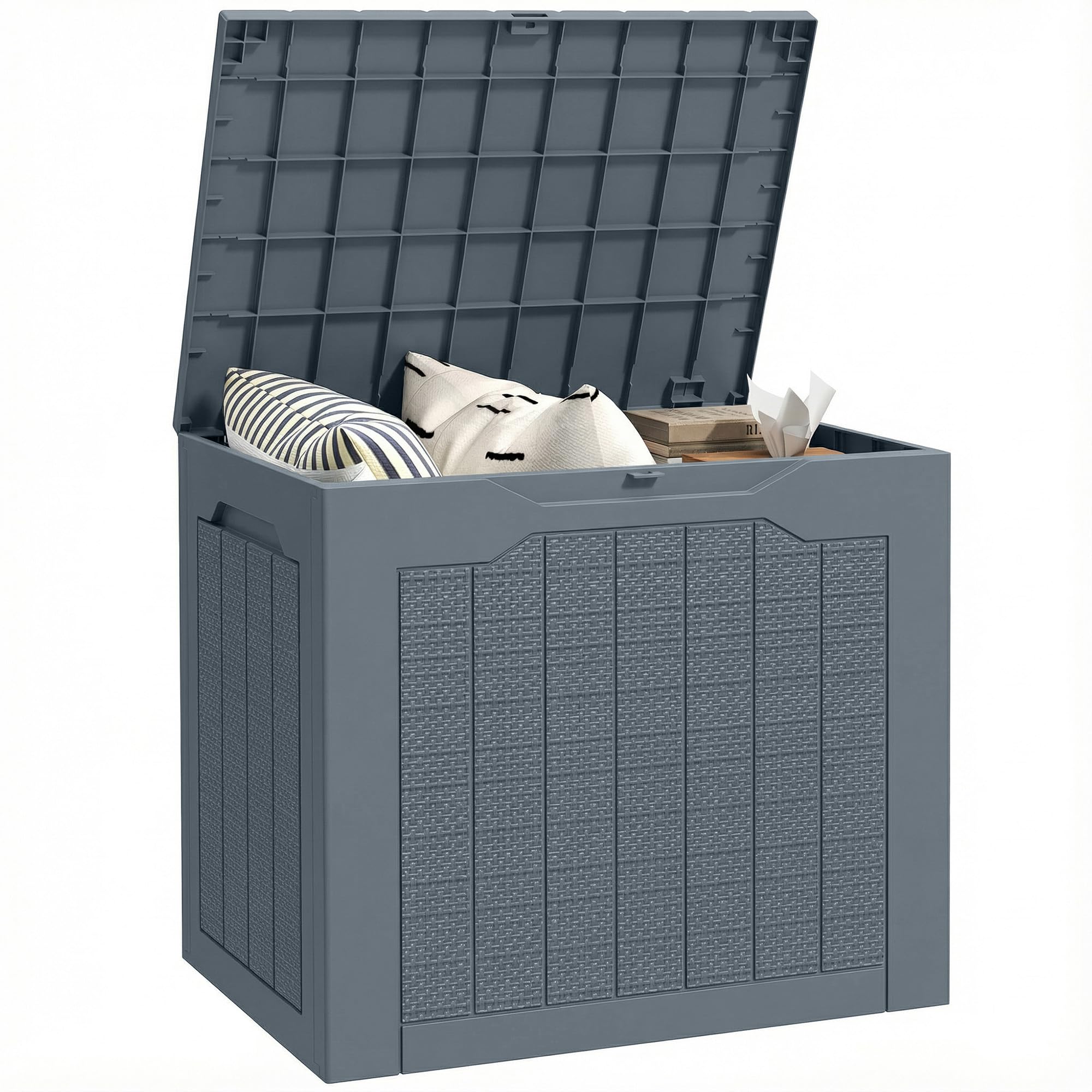 Outsunny 93L Plastic Garden Storage Box, Storage Container W/ Handles, Grey