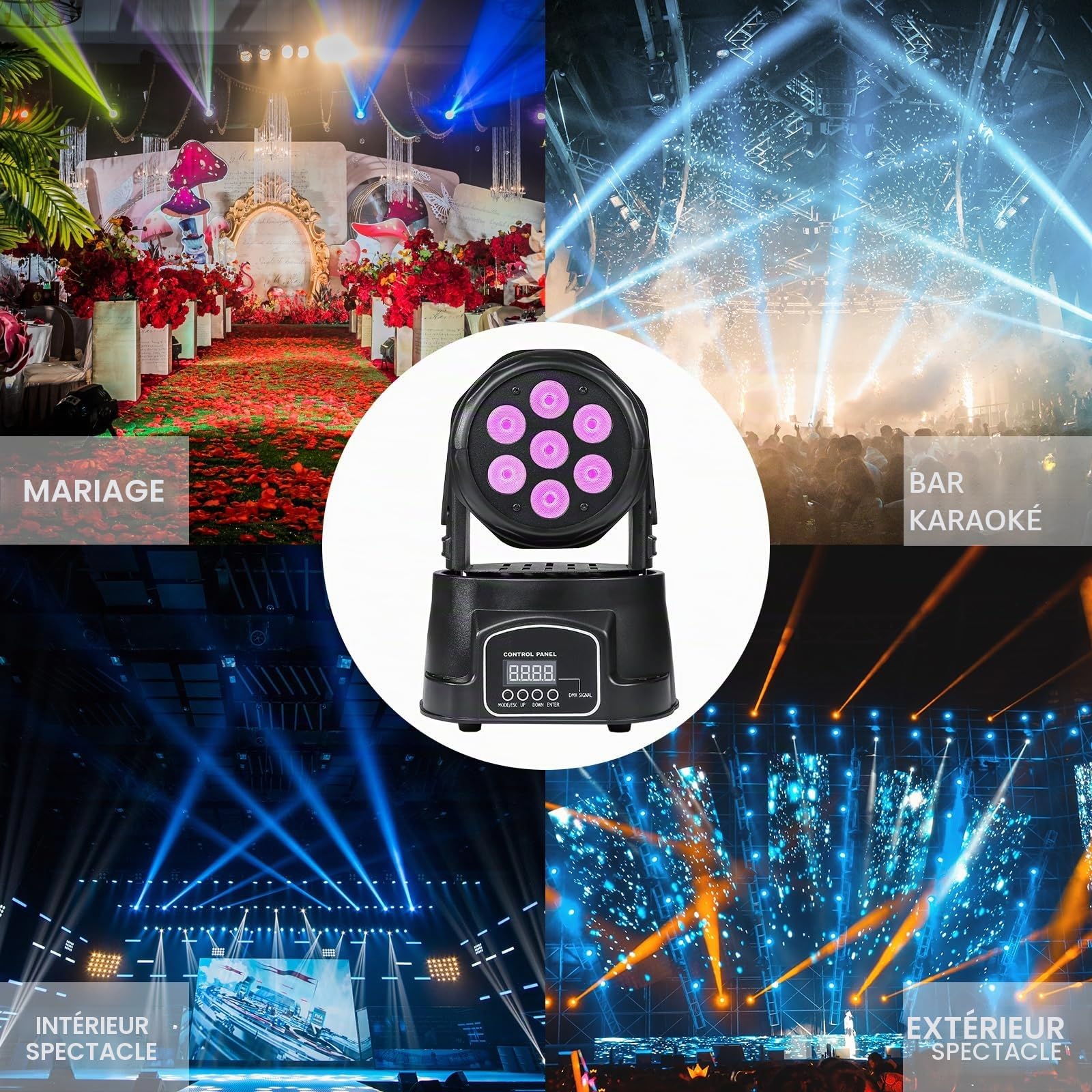 ZKYMZL Moving Head Light 7x12W LED RGBW (4 en 1) Color Lighting Effect 9/14 CH by DMX Control pour DJ Show Bar Party Wedding Disco KTV
