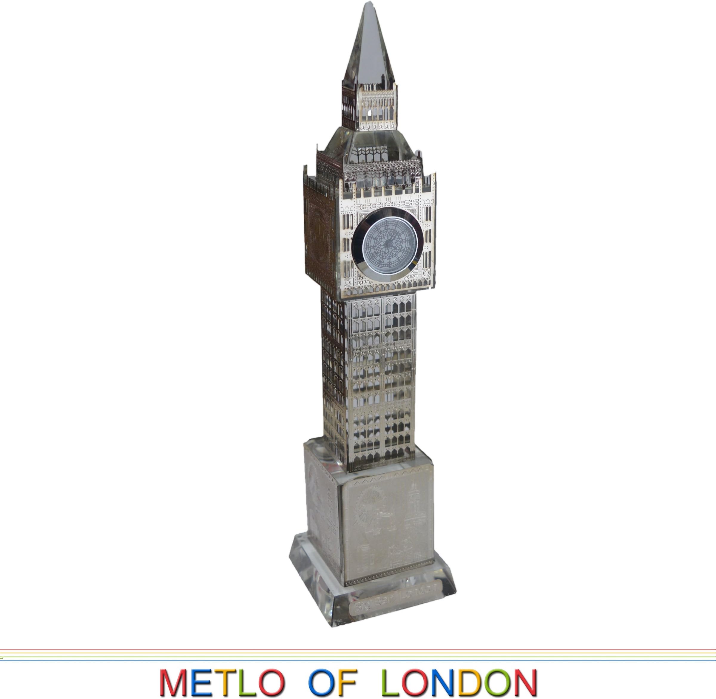 Crystal London Silver colour Big Ben Clock with Lights UK Souvenir - 24cm by Crystal Souvenirs