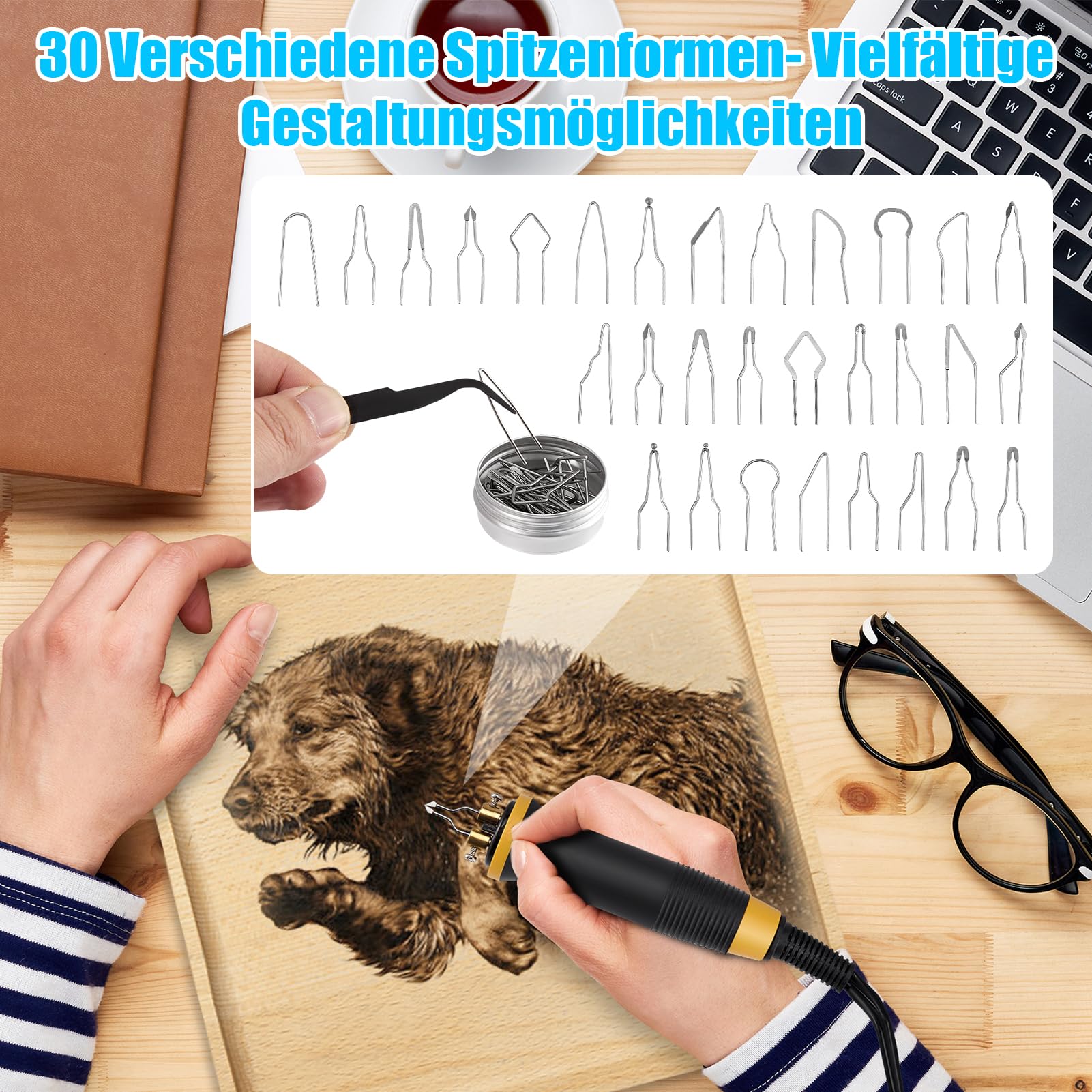 Brandmalerei Set mit Digitalanzeige 280-800°C, Brandmalkolben Profi Holzverbrennungsset mit 30 Drahtspitzen, Schnelles Aufheizen Ergonomischer Griff, für Anfänger DIY Basteln Holz Gravur, Standard