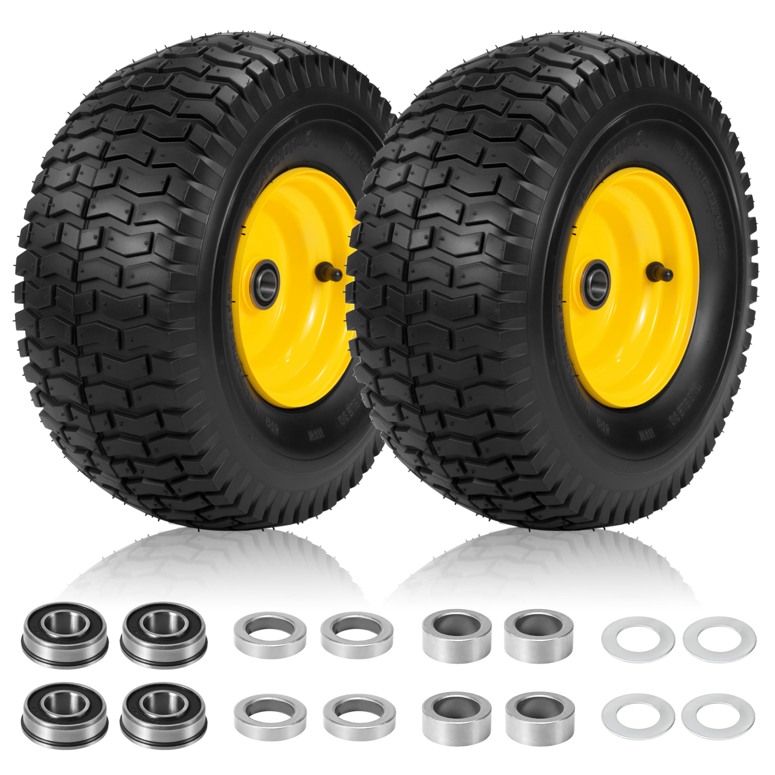 2 Pcs 15x6.00-6 Tubeless Lawn Mower Tire and Wheel with 3/4" &amp;5/8" Bearings