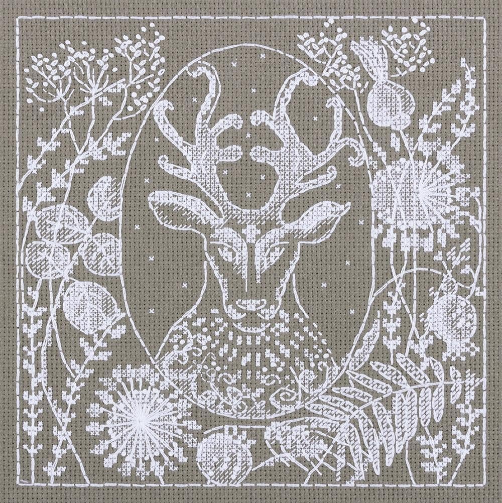 PANNA Counted Cross Stitch kit White Lace. Deer 16x16,5cm, DIY