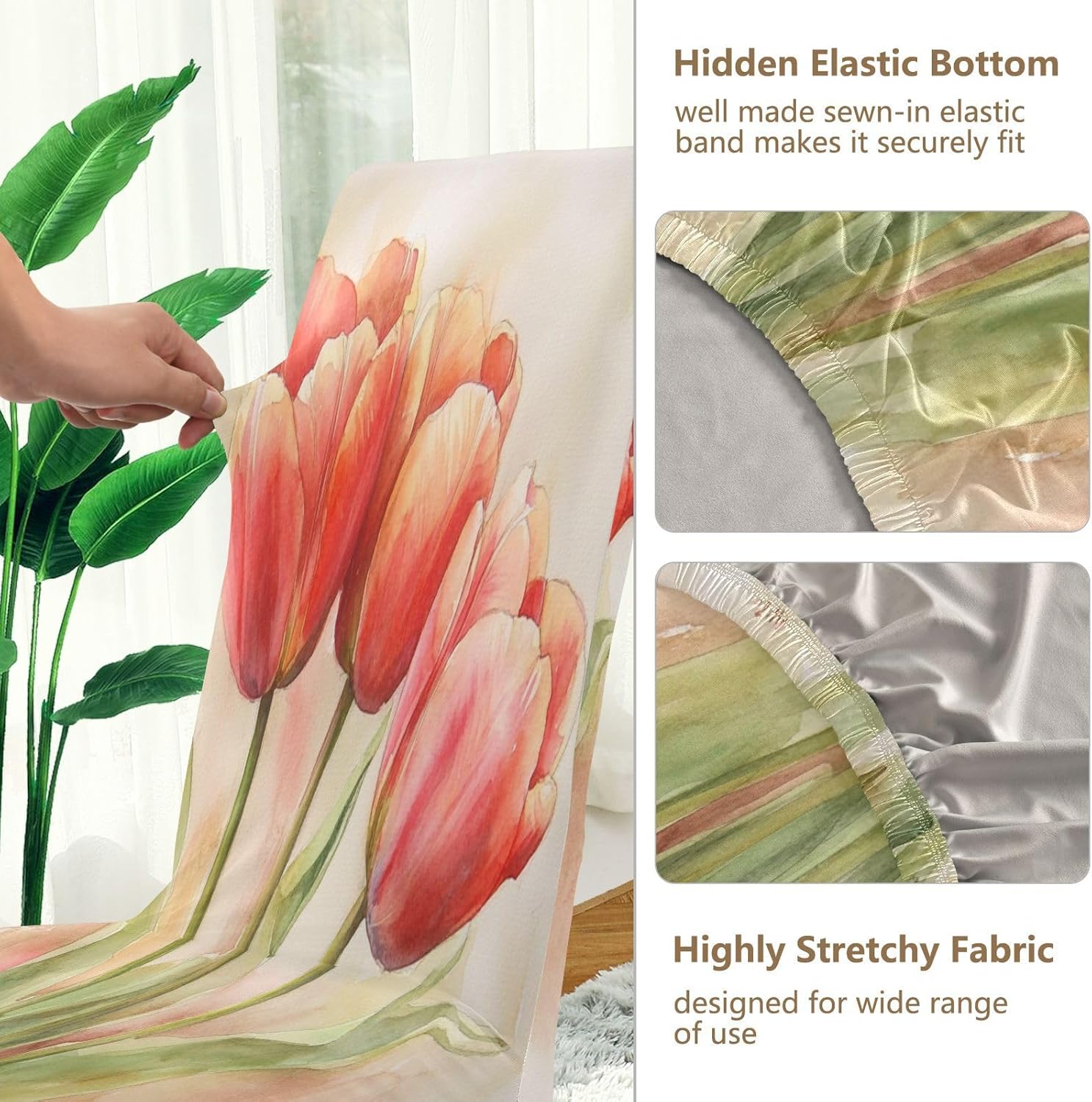 ALAZA Chair Covers for Dining Room, Watercolor Red Tulips Stretch Chair Cover Sets Chair Protector Removable Washable for Ktichen Restaurant Hotel