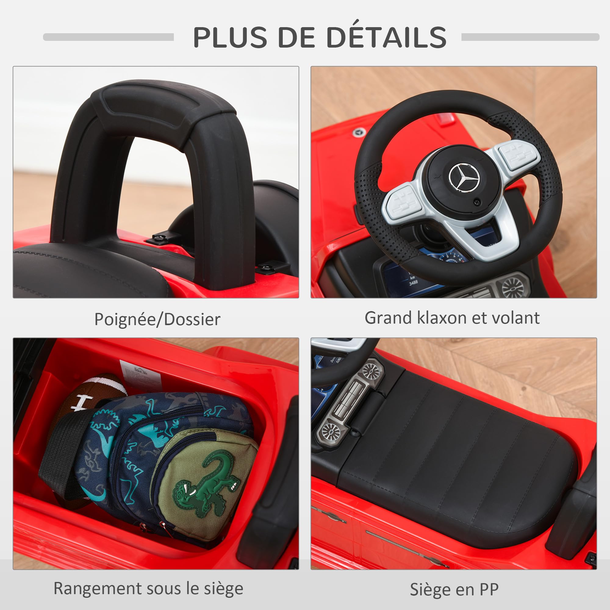 HOMCOM Camion Porteur Enfants véhicule à Pousser Licence Mercedes Benz 12-36 Mois Coffre klaxon phares Rouge