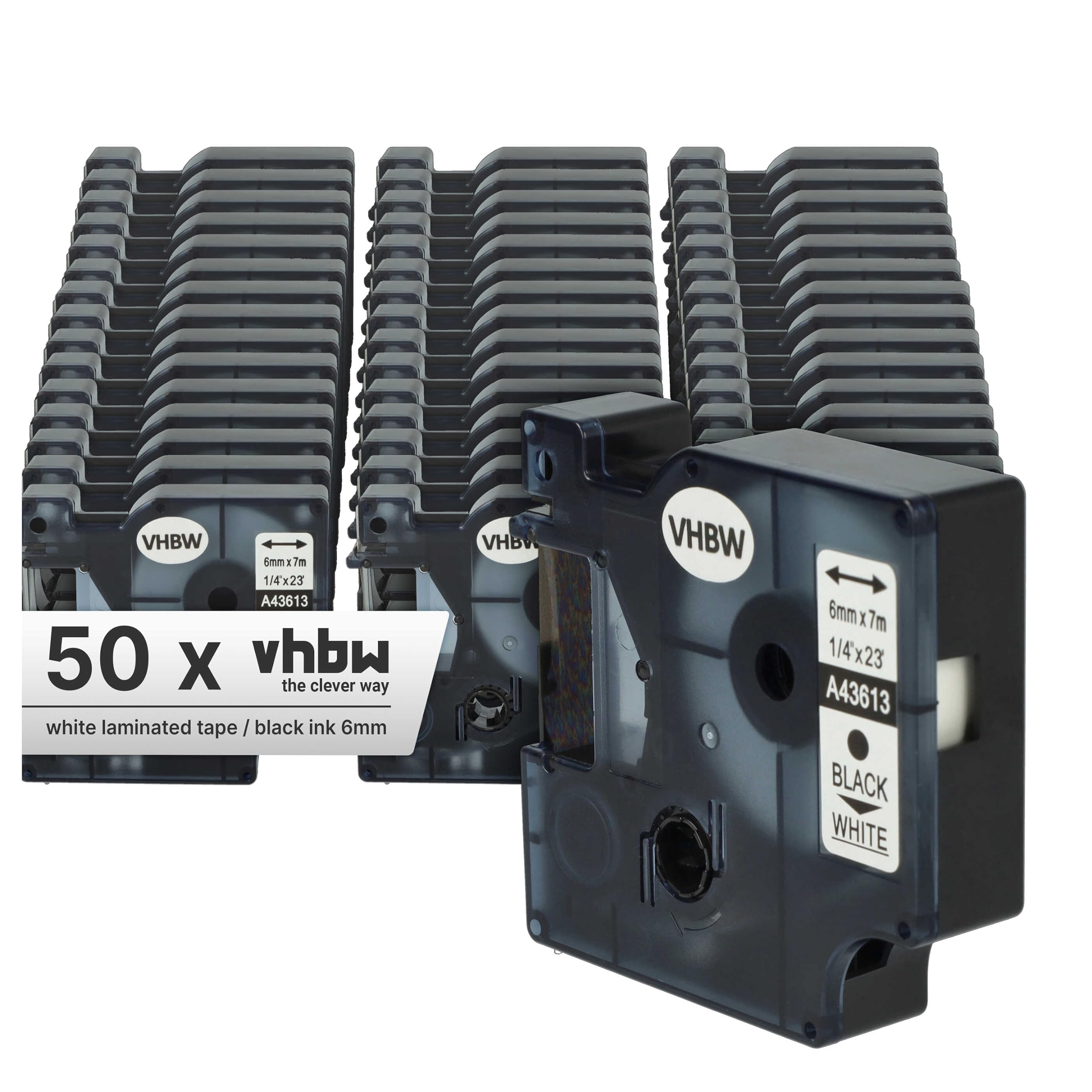 vhbw 50 x taśma do etykiet, kompatybilna z drukarką etykiet Dymo LabelWriter Duo, Duo 400, Duo 450, 6 mm, czarno-biała