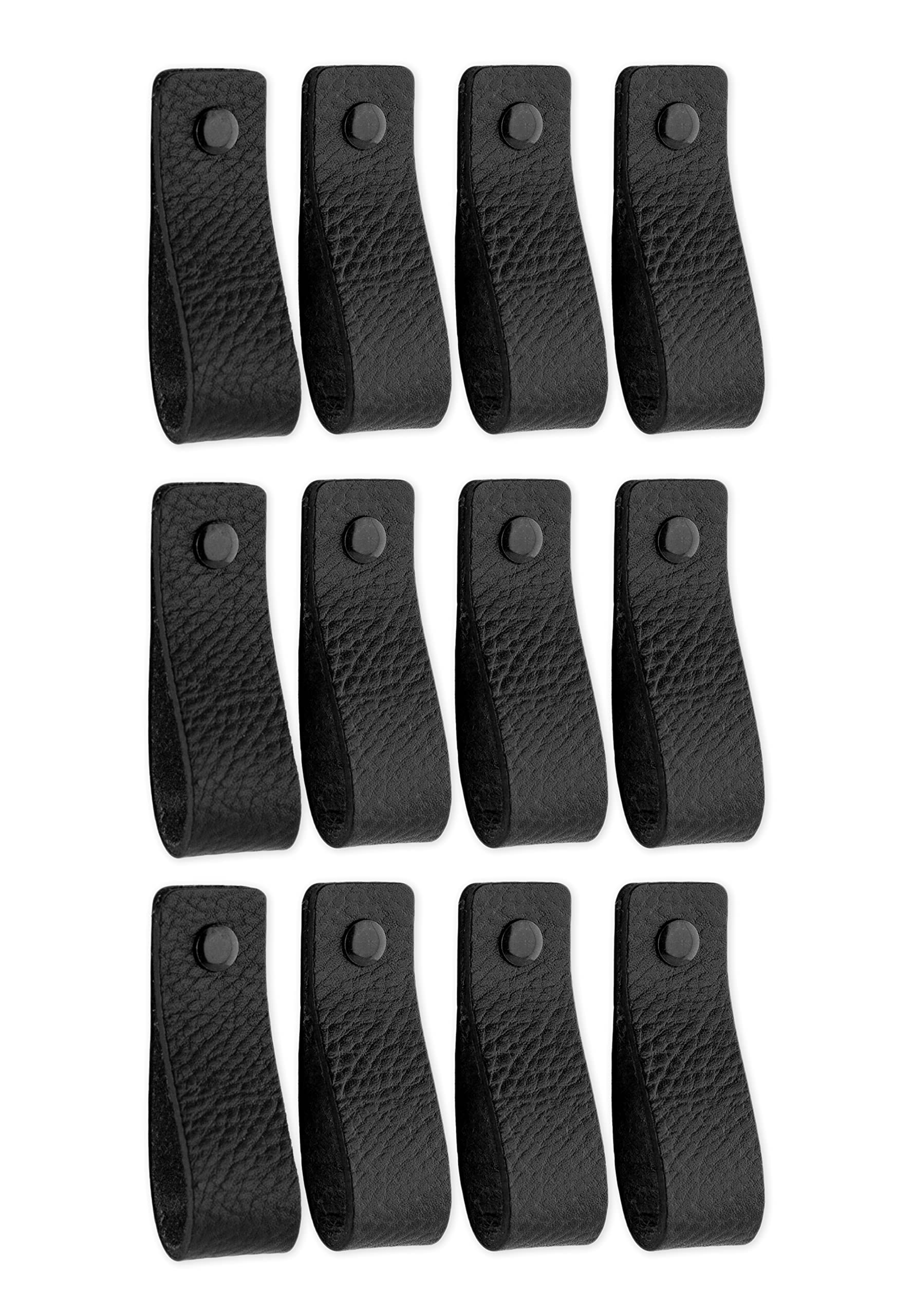 Brute Strength - Leather Handles for Furniture - Black - 48 pcs - 16,5 x 2,5 cm - Cabinet Handle, Door Handle for Kitchen, Bathroom, cabinets, Dresser, Wood