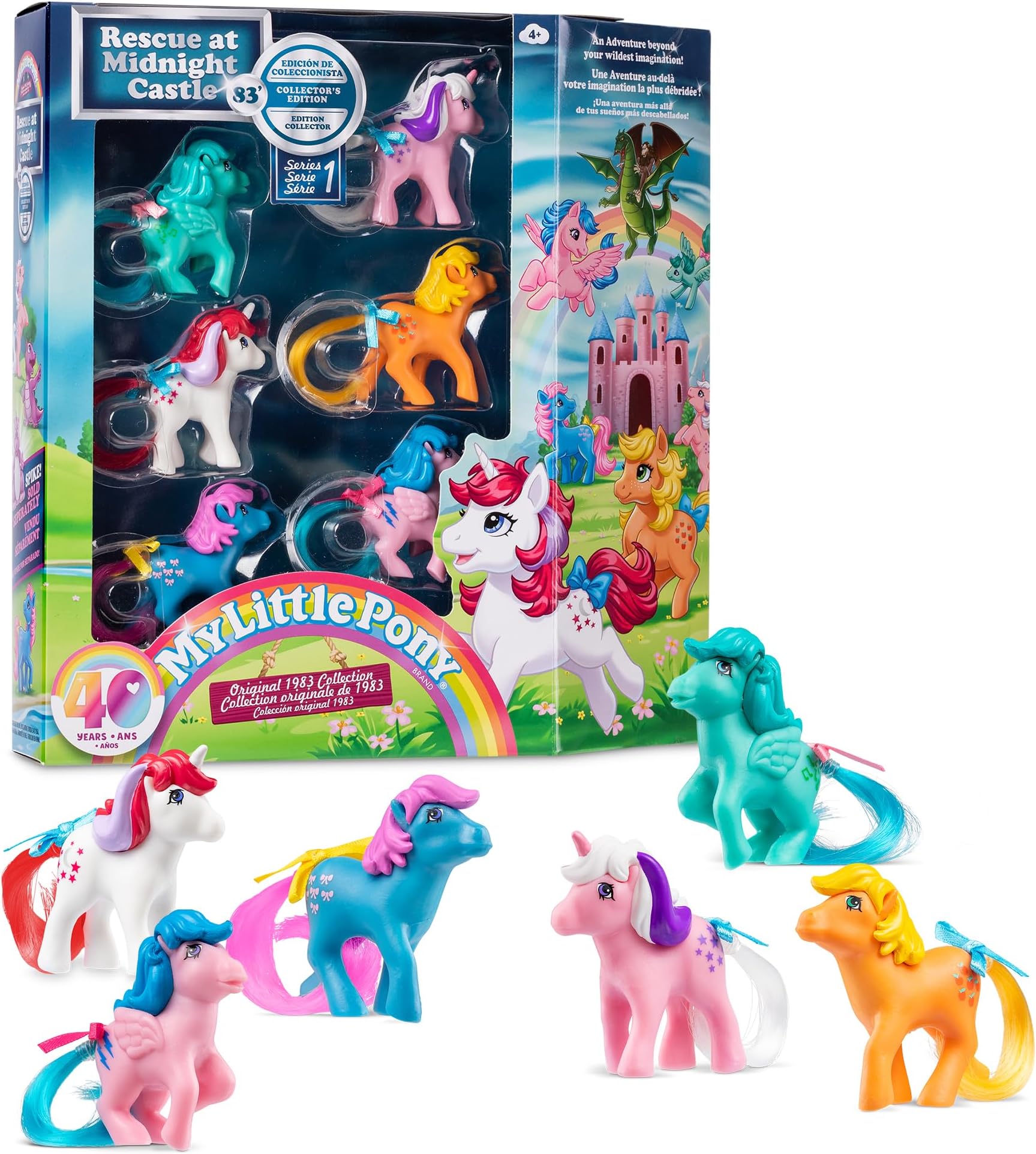 My Little Pony 40th Anniversary Figures Collector Pack, Basic Fun, 35338, 6 Classic Pony Characters in Original Retro Designs, Toy Gift Set, Retro Horse Toys for Girls and Boys, Ages 4 Years +