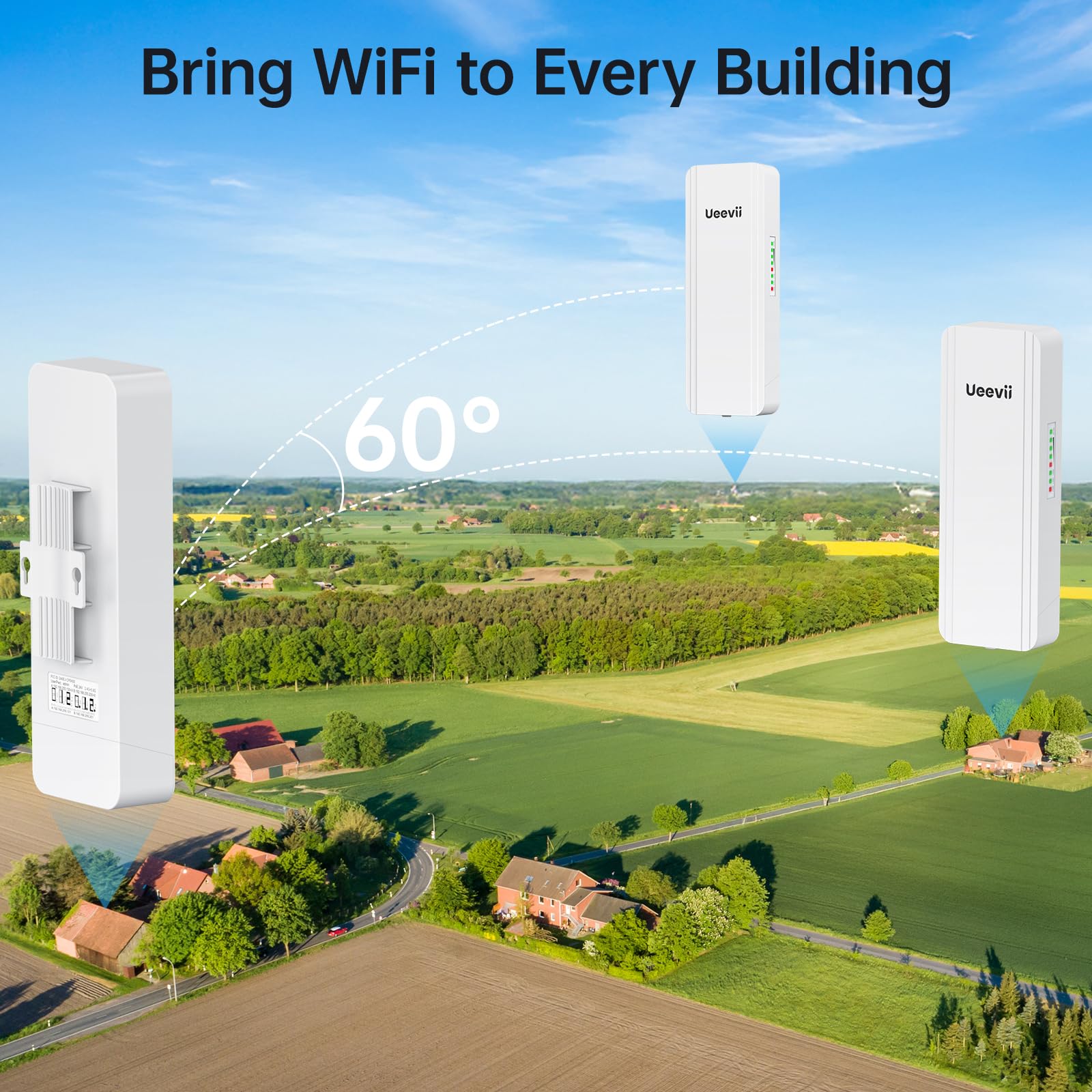UeeVii Kit de routeur de pont sans fil double bande | Pont WiFi 2,4 G 5,8 G | Extension Starlink de réseau extérieur point à point de 5 km pour grange/boutique | Résistant aux intempéries IP65 | Plug