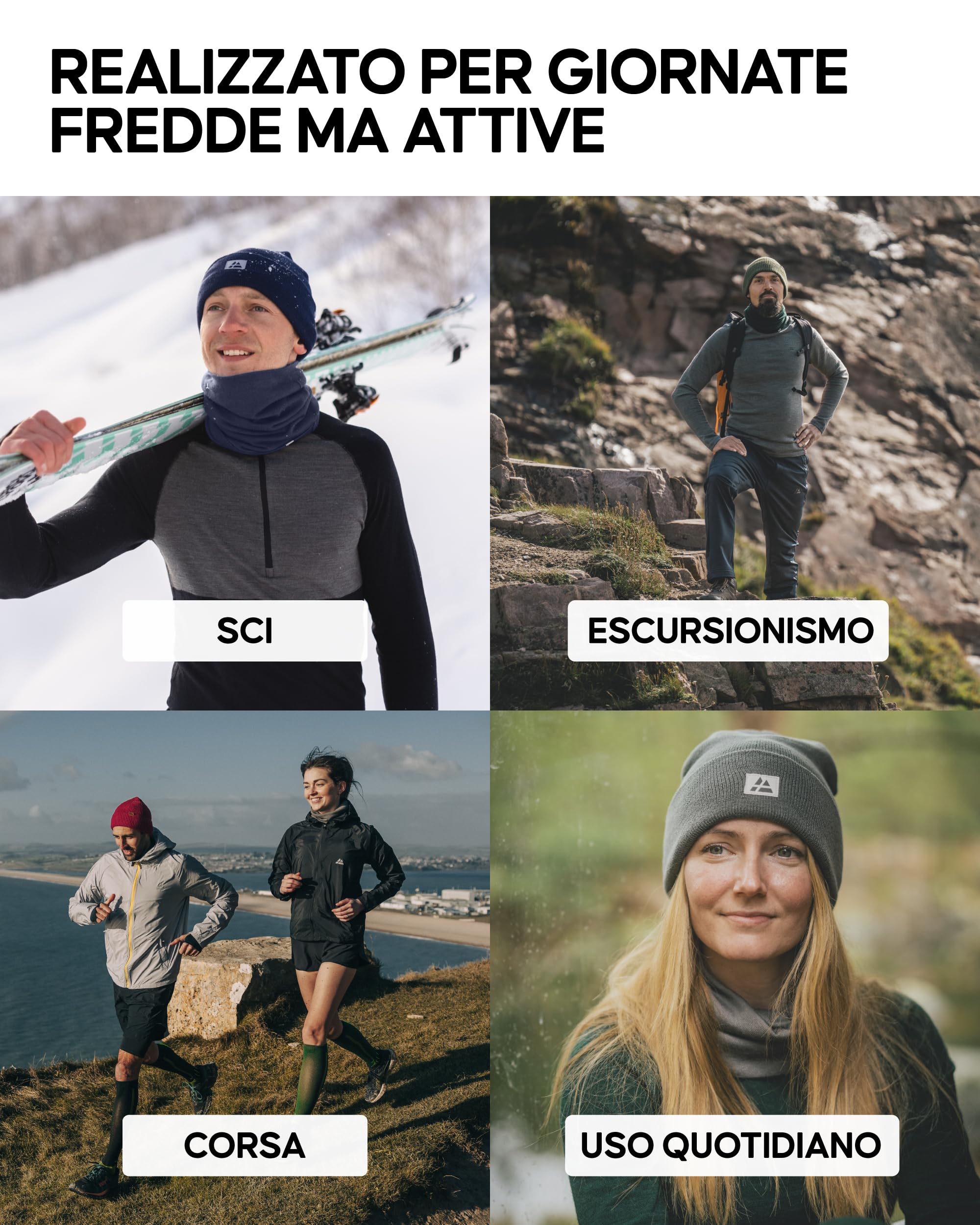 DANISH ENDURANCE Cappello Lana Merino, Berretto per Uomo e Donna, Beanie Sportivo