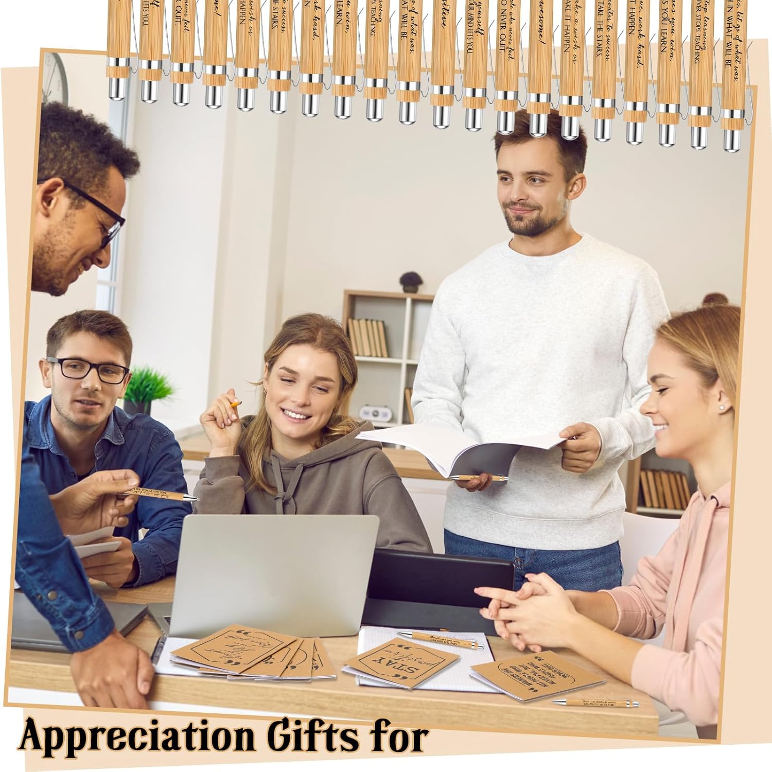 Fulmoon 200 Pcs Employee Appreciation Gifts Bulk Kraft Inspirational Notebook Motivational Bamboo Pen Mini Pocket Notepad for Coworkers Teacher Team Office Staff Women Volunteer Gifts - Image 6