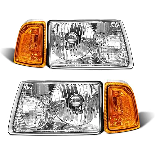 AXLAHA for 2001-2011 Ford Ranger Headlights Assembly Compatible with 2001 2002 2003 2004 2005 2006 2007 2008 2009 2010 2011 Ranger Chrome Housing Amber Reflector Replacement Driver & Passenger Side