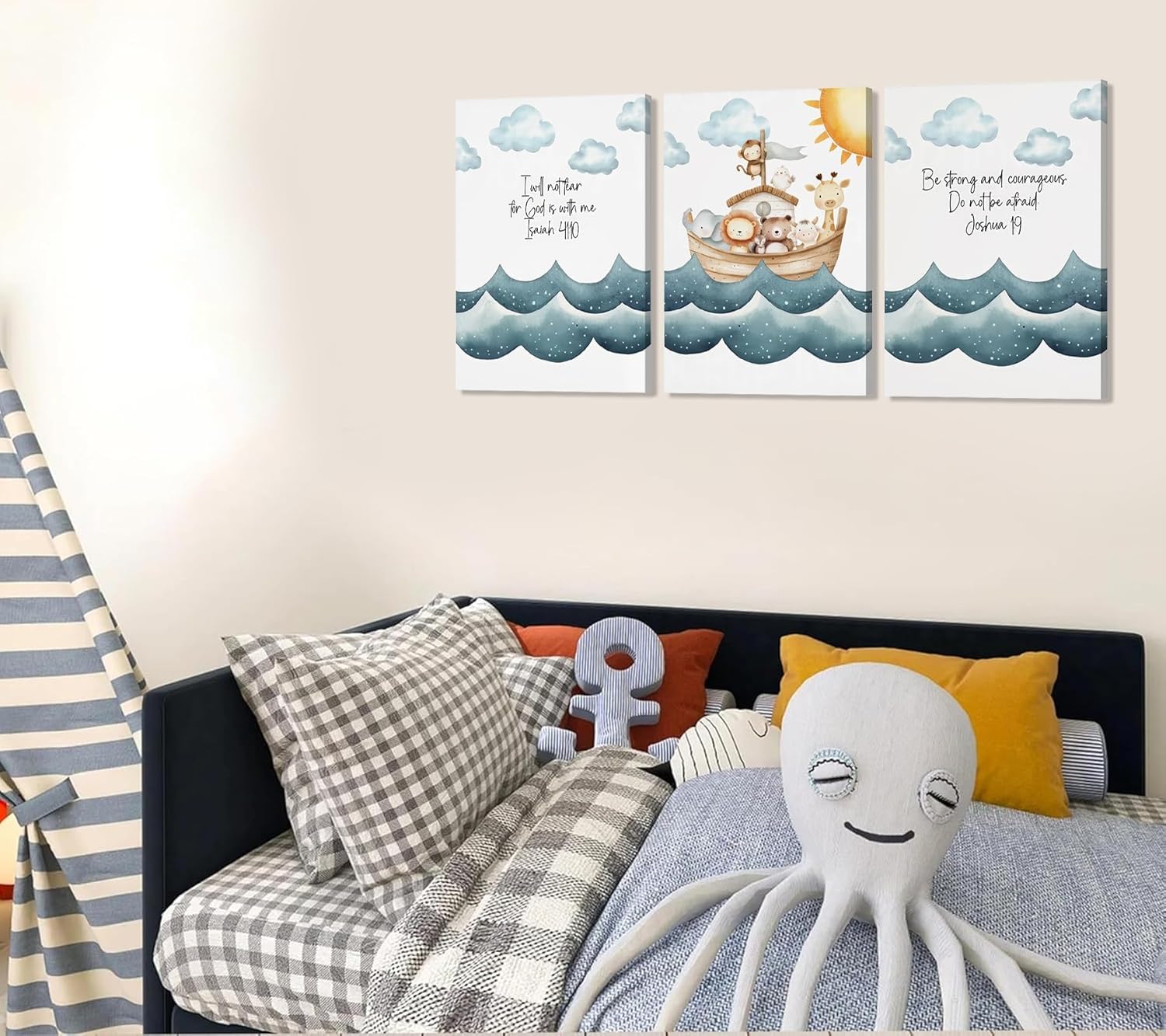 3Pcs Children's Bible Verse Wall Art Noahs Ark Nursery Painting picture Christian Inspirational Wall Decor Religious Educational Posters Prints for Kids Bedroom Classroom Home Decoration 16x24in