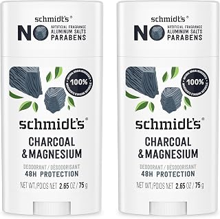 Schmidt's Charcoal & Magnesium Aluminum-Free Vegan Deodorant, 48-Hour Odor Protection, 2-Pack for Men & Women