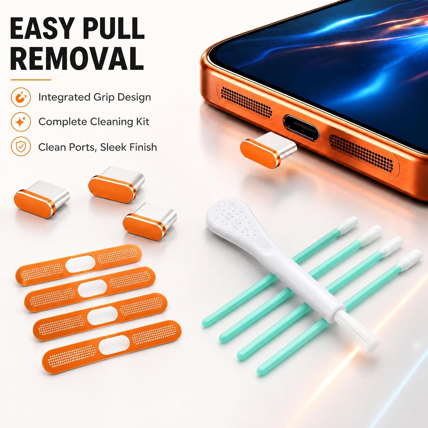 4 Pack USB C Dust Plug USB C Port Cover, Type C Charging Port Plug Cover with Speaker Dust Cover Phone Accessories for iPhone 17 Pro Max (Metal USB C (Orange) 17 Max)