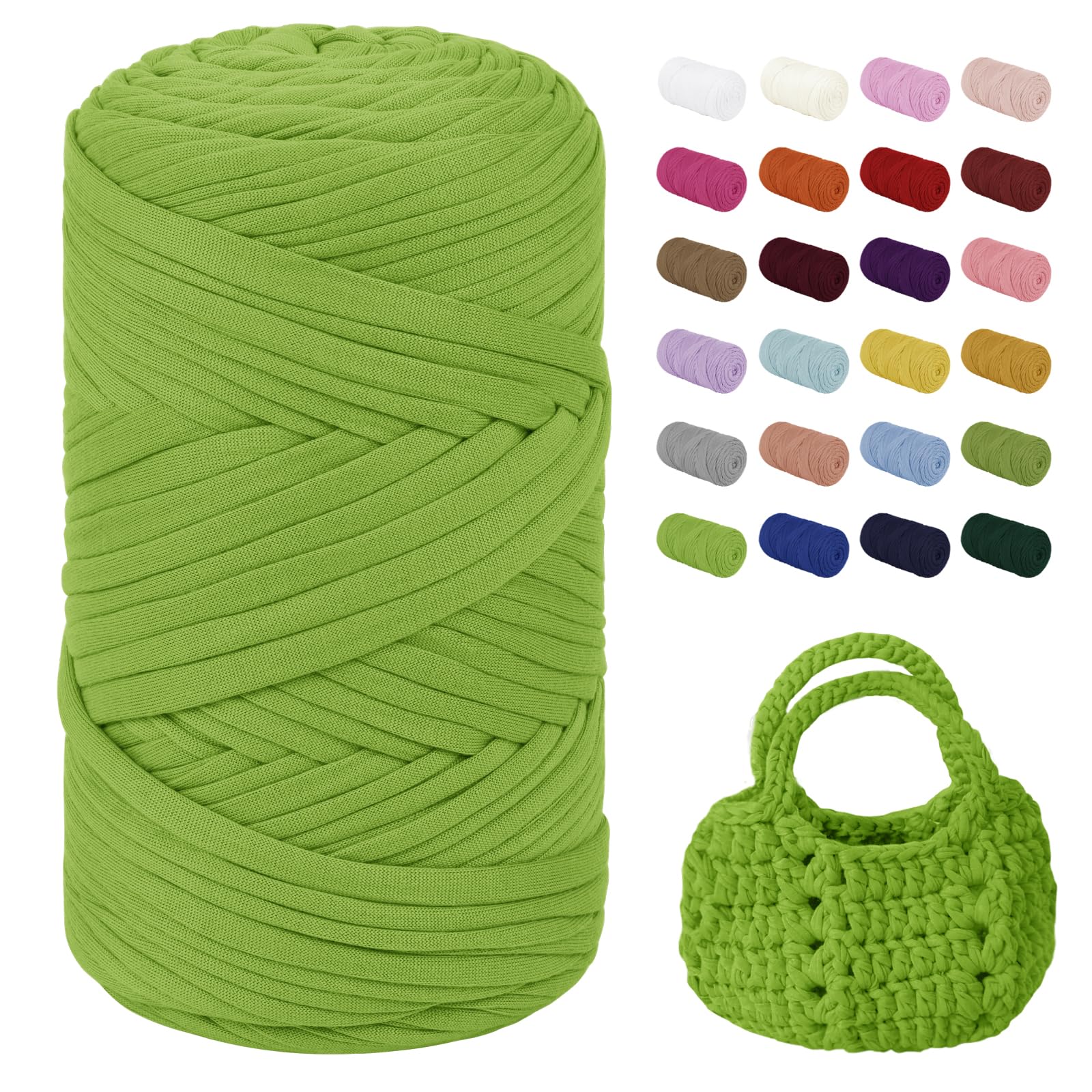 Uiopa T-Shirt Yarn, 400g/150m Chunky Crochet T Shirt Yarn, Polyester Elastic Fabric Ribbon for Crocheting Bags, Baskets, Home Decor, DIY Crafts (Fruit Green)