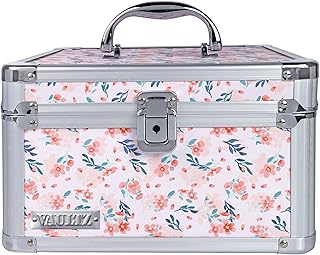 Portable Safe Box - 10 x 10 x 6.5 Inch Large Storage Box with Lock, Mesh Pocket & Adjustable Compartments for Cash, Documents and Valuables - Floral