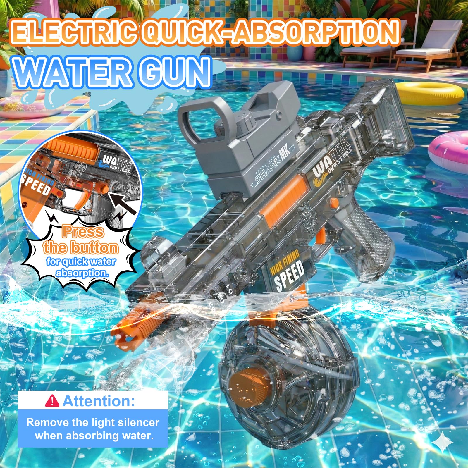Pistolet à Eau éLectrique pour Enfants, Pistolet à Eau Automatique Longue PortéE, Water Gun Electric Longue Porté Jusqu'à 10M Jouet Cadeau pour Garçon Adulte (UMP45 Noir)