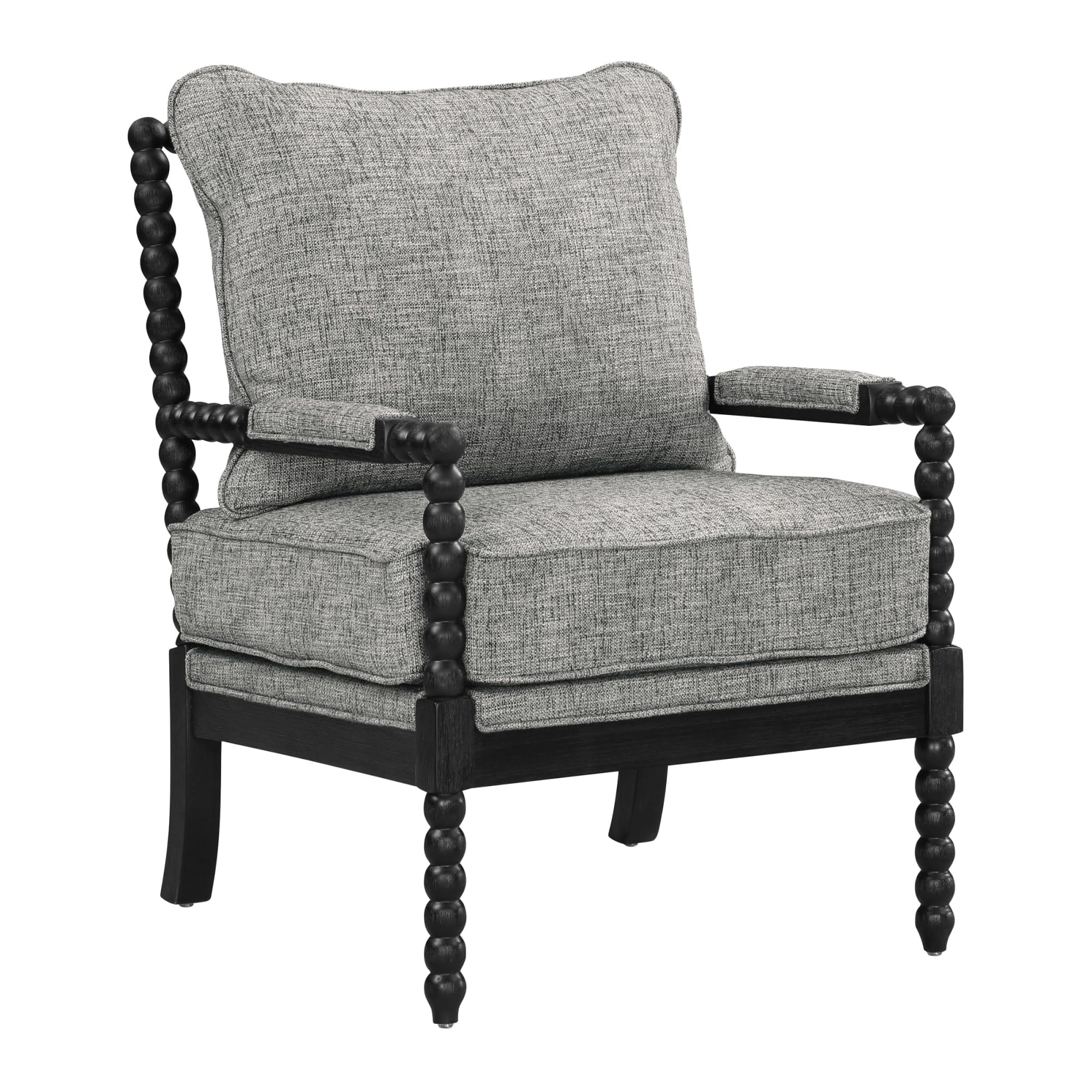 OSP Home Furnishings Eliza Spindle Accent Chair, Graphite Grey Fabric with Black Wood