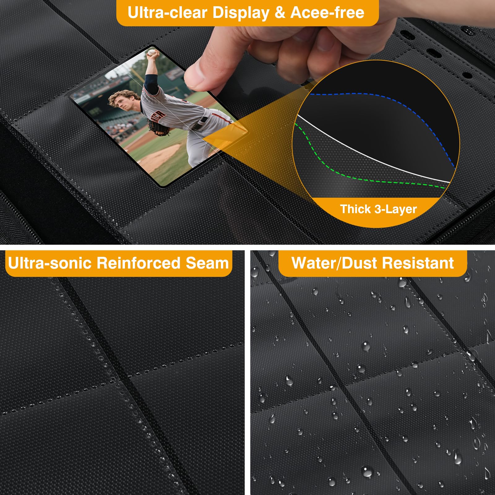 Paquete de 60 fundas para cartas coleccionables de 1080 bolsillos, color negro, fundas para cartas de juego de doble cara gruesas para carpetas de 3 anillas, protector de página de carga latera