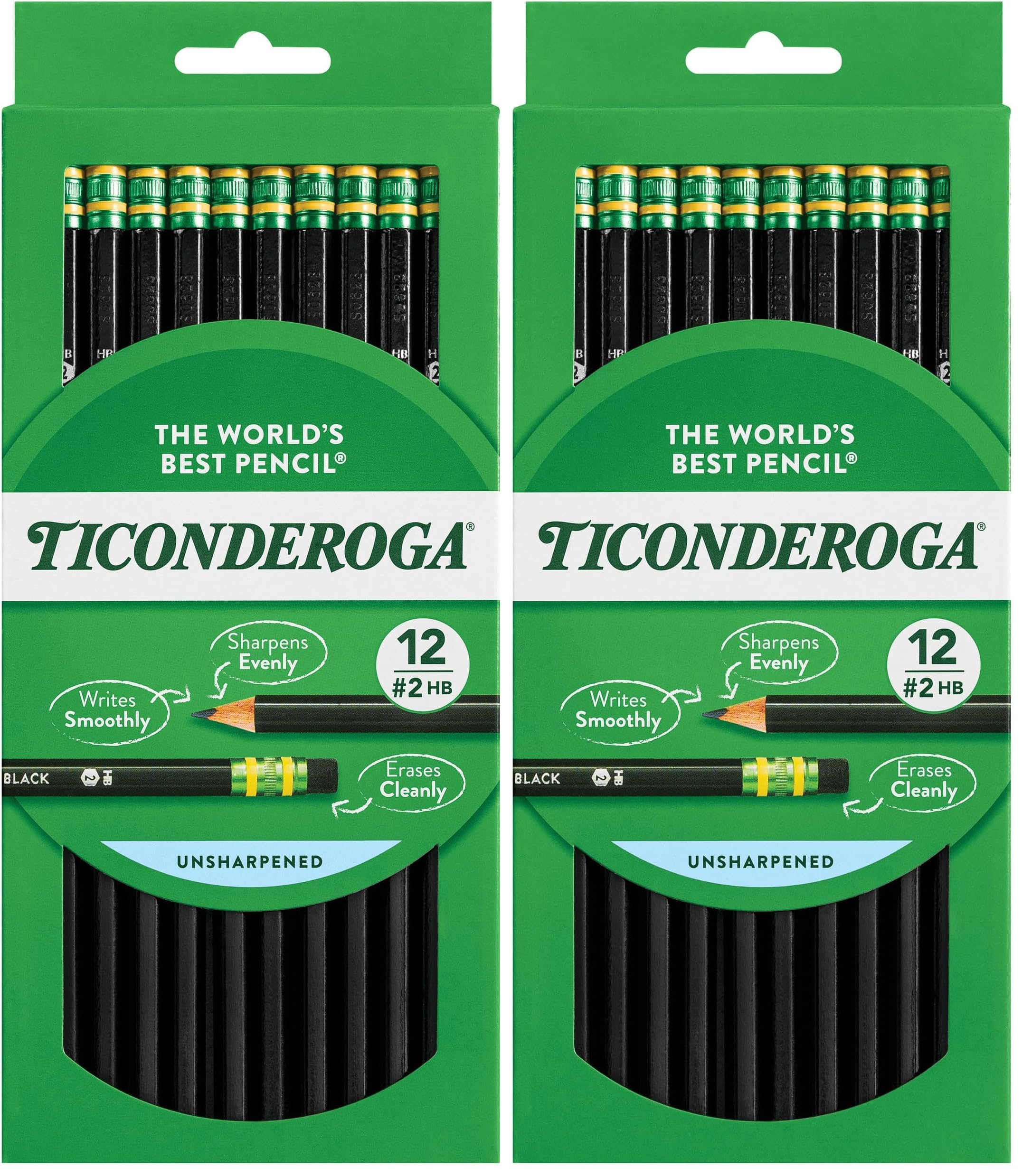 Ticonderoga Pencils, 2 HB Soft, Black | Wood-Cased | Unsharpened | 24 Count Total