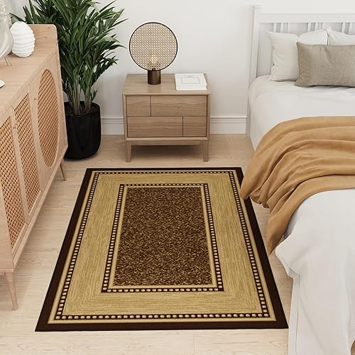 Miniatura 10 de Ottomanson Ottohome - Alfombra antideslizante de goma con diseño de bordes de 3 x 5 pies, 3 pies 3 pulgadas x 5 pies, color marrón