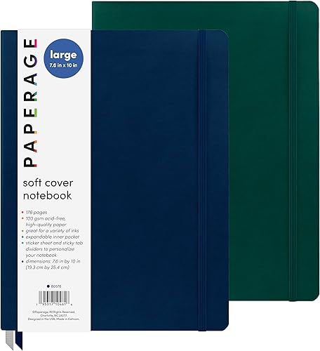 Miniatura 12 de PAPERAGE - Libreta de rayas con tapa blanda (color verde oscuro), 176 páginas, cuaderno de reglas universitarias, tamaño grande de 7.6 x 10 pulgadas