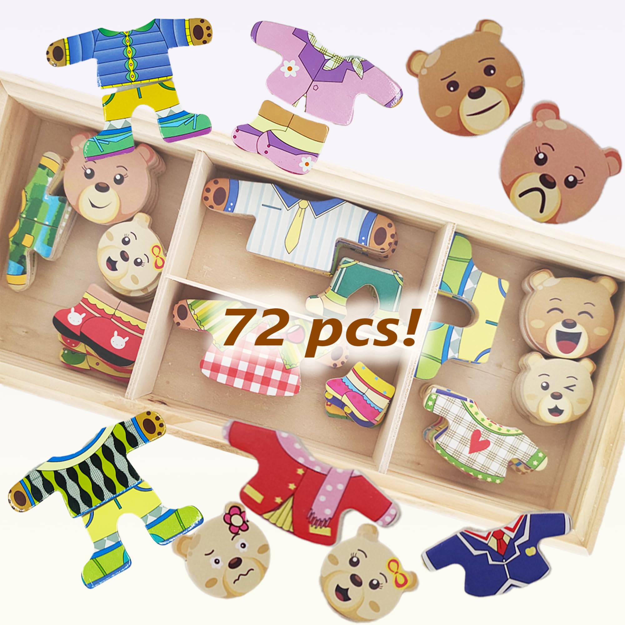 Ankleidepuzzle aus Holz Bärenfamilie - 72-teiliges Spielzeug Kinderspielzeug Geschenk Kinder Holzspielzeug Steckspiel Für Kinder ab 3 Jahren