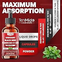 Vista 7 de Aceite de orégano 12 en 1 con aceite de semilla negra, gotas líquidas con saúco, hoja de olivo, raíz de malvavisco, ajo, cúrcuma, jengibre, menta