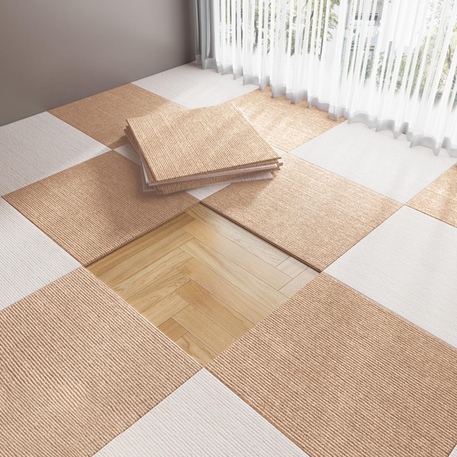 Moquette quadrotte autoadesive Tappetini autoadesivi da 12 e 20 Pollici per Pavimenti Lisci, stacca e incolla, Resistenti al Freddo e Lavabili, 15 Pezzi