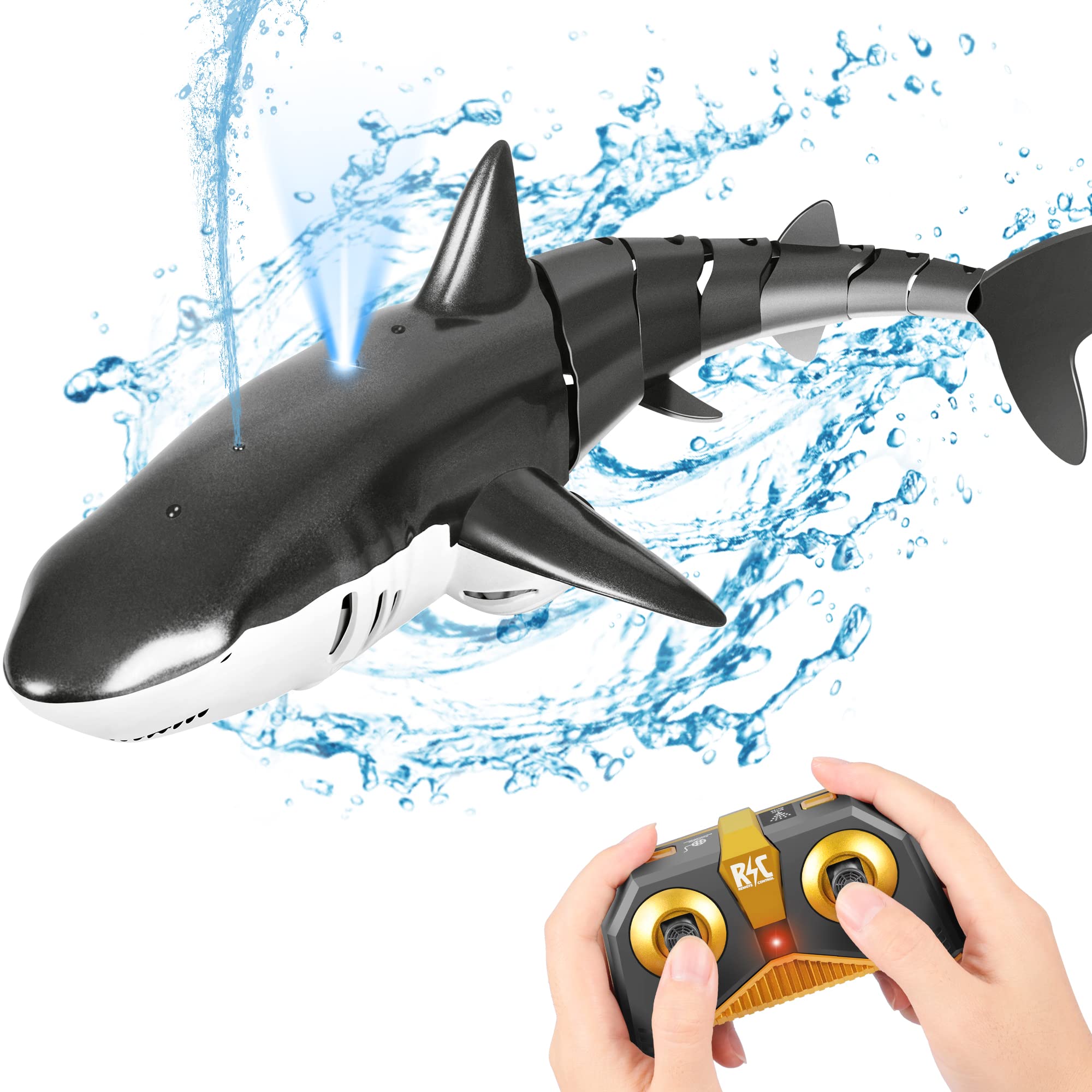 Remote Control Shark Toy 1:18 Scale High Simulation Shark for Rechargeable 2.4G Remote Control Boat Pool Games,Swimming Pool Bathroom Great Gift RC Boat Toys for 4 5 6 7 8 9 Year Old Boys and Girls