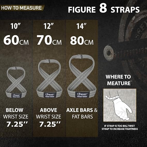 Figure 8 Lifting Strap- Strongman 10-14 Deadlift Straps- True Grip Support & Heavy Duty Wrist Straps for Weightlifting Women Men- Hand Straps for Weight Lifting Figure 8 Straps for Gym Workout
