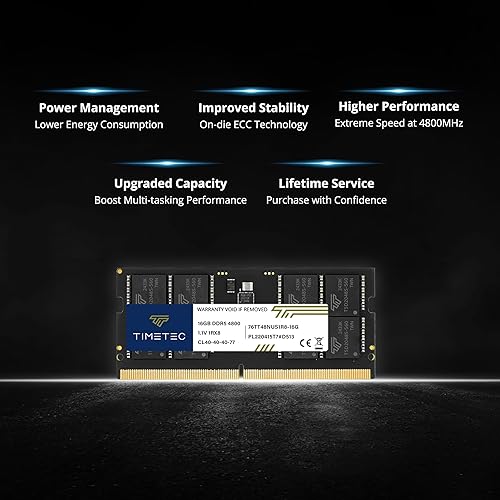 Miniatura 4 de Timetec Kit de 32 GB (2 x 16 GB) DDR5 4800 MHz PC5-38400 sin búfer sin ECC 1.1V CL40 1Rx8 rango único 262 pines SODIMM actualización del módulo RAM