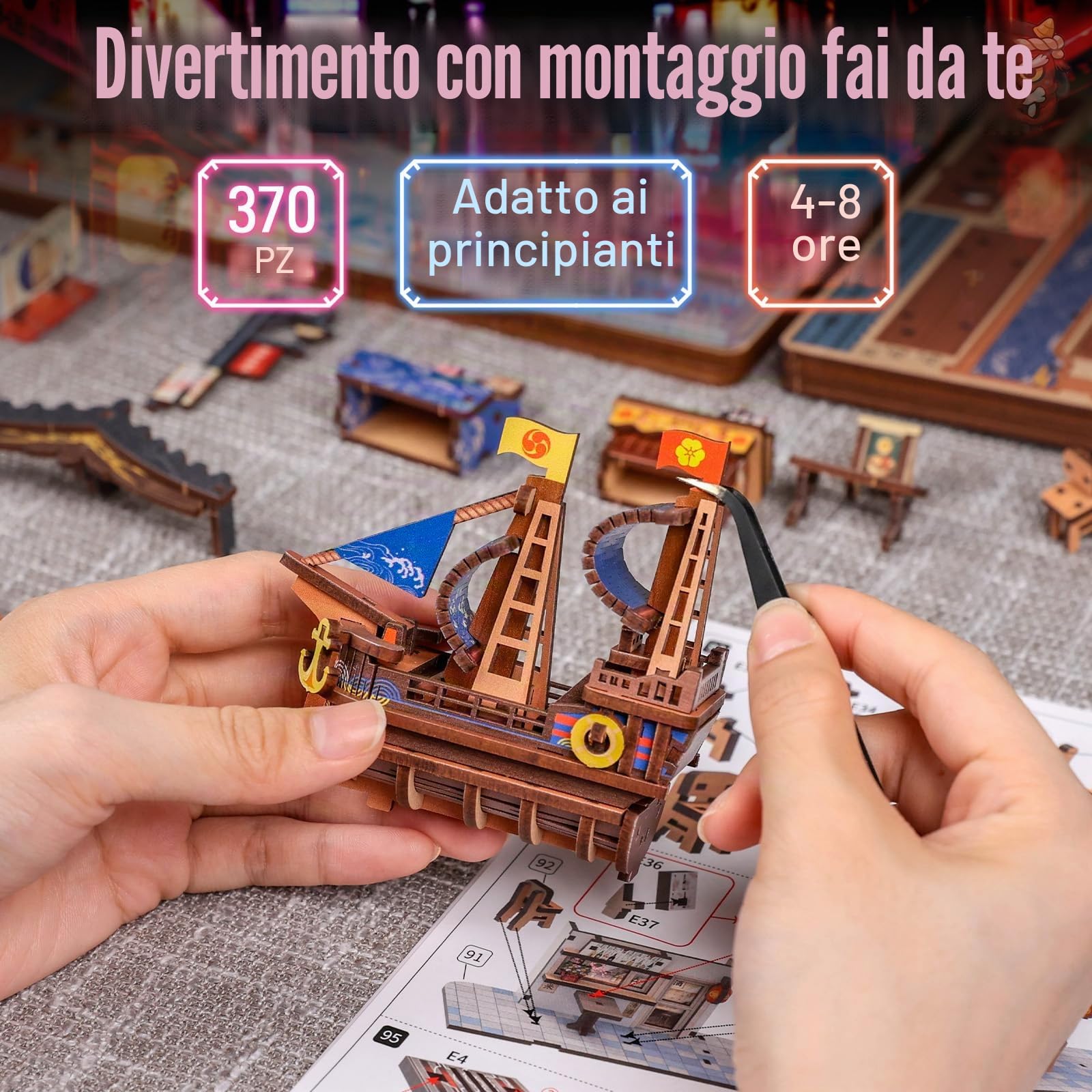 Fsolis Book Nook Giappone Kit - Tsutenkaku Ichiban Street, Miniature House Puzzle in legno 3D, casa delle bambole giapponese, decorazione per mensole, regalo antistress per adulti
