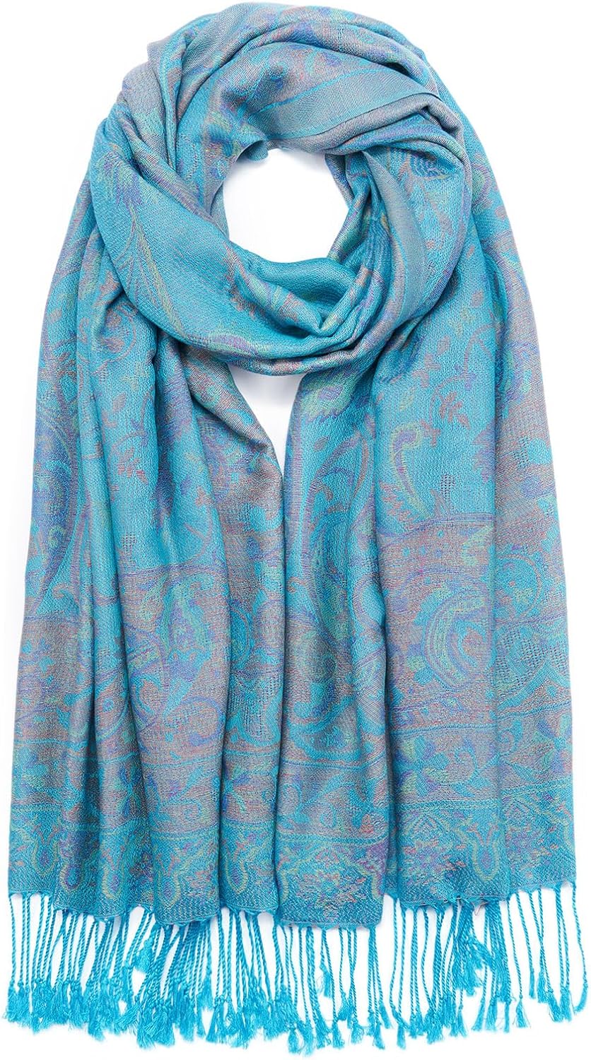 QIUTIMIY Paisley Pashmina Shawl Wrap Women Reversible Vintage Jacquard Pashmina Rave Scarf with Fringe for Evening, Wedding