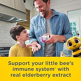 Zarbee\'s No Sugar Coating Elderberry Gummies for Kids, Daily Immune Support* Gummies with Vitamins C, D3 & Zinc to Support a Healthy Immune System*, No Artificial Flavors, Ages 2+, 60 ct