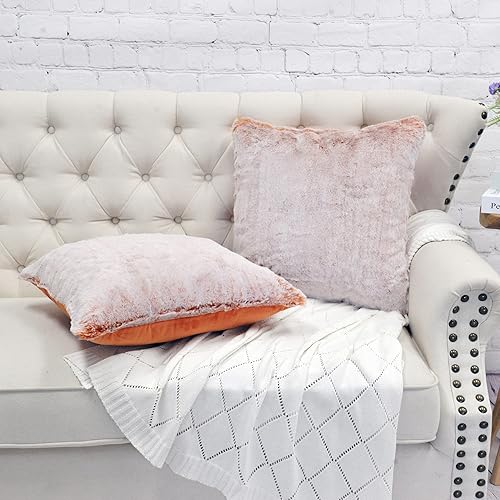 Miniatura 59 de Juego de 2 fundas de almohada de piel sintética de conejo de 20 x 20 pulgadas, fundas de almohada cuadradas decorativas de felpa peludas acogedoras