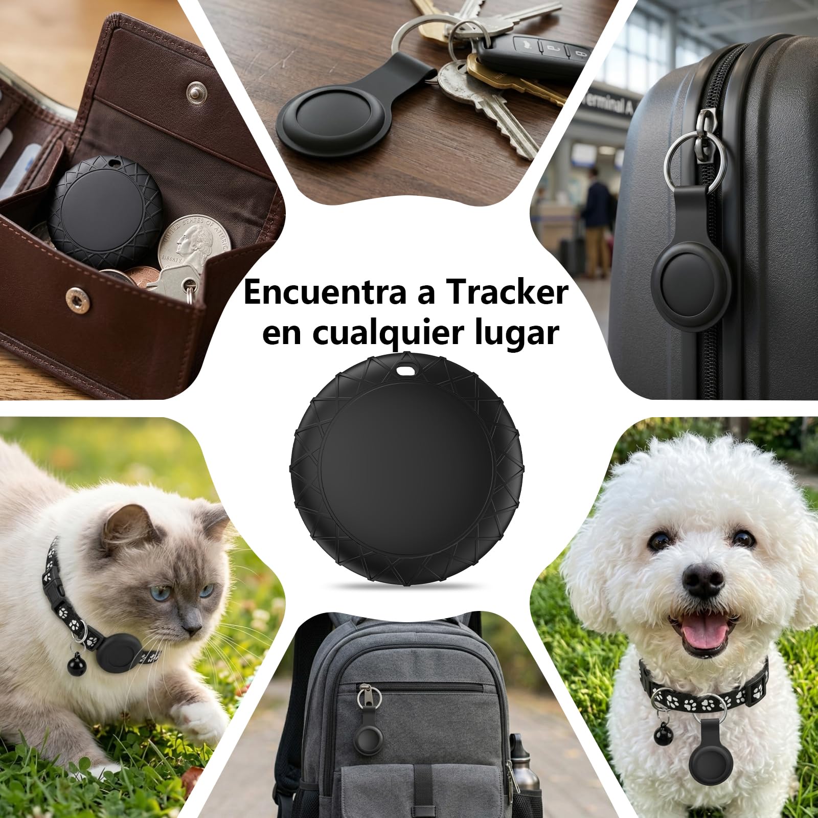 GPS Gatos, Localizador GPS Perros, GPS Perros/Gatos Compatible con Sistemas iOS y Android, Posicionamiento Global en Tiempo Real, Collar Ajustable, Sin Suscripción, Resistente al Agua IPX6 - Negro