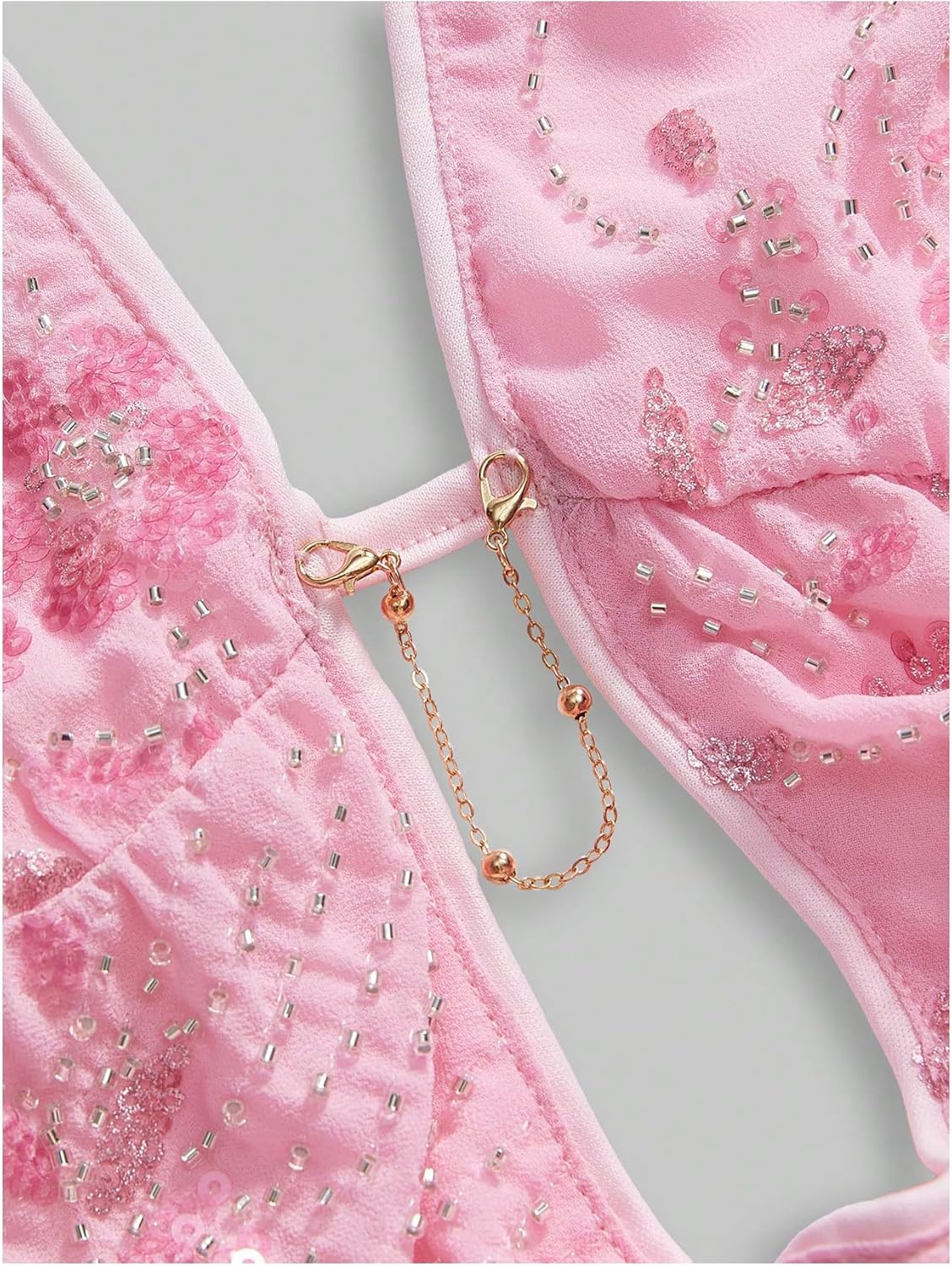 MakeMeChic Women's Y2K Summer Party Glitter Sequin Floral Halter Top Draped Tie Back Crop Tops - Image 3