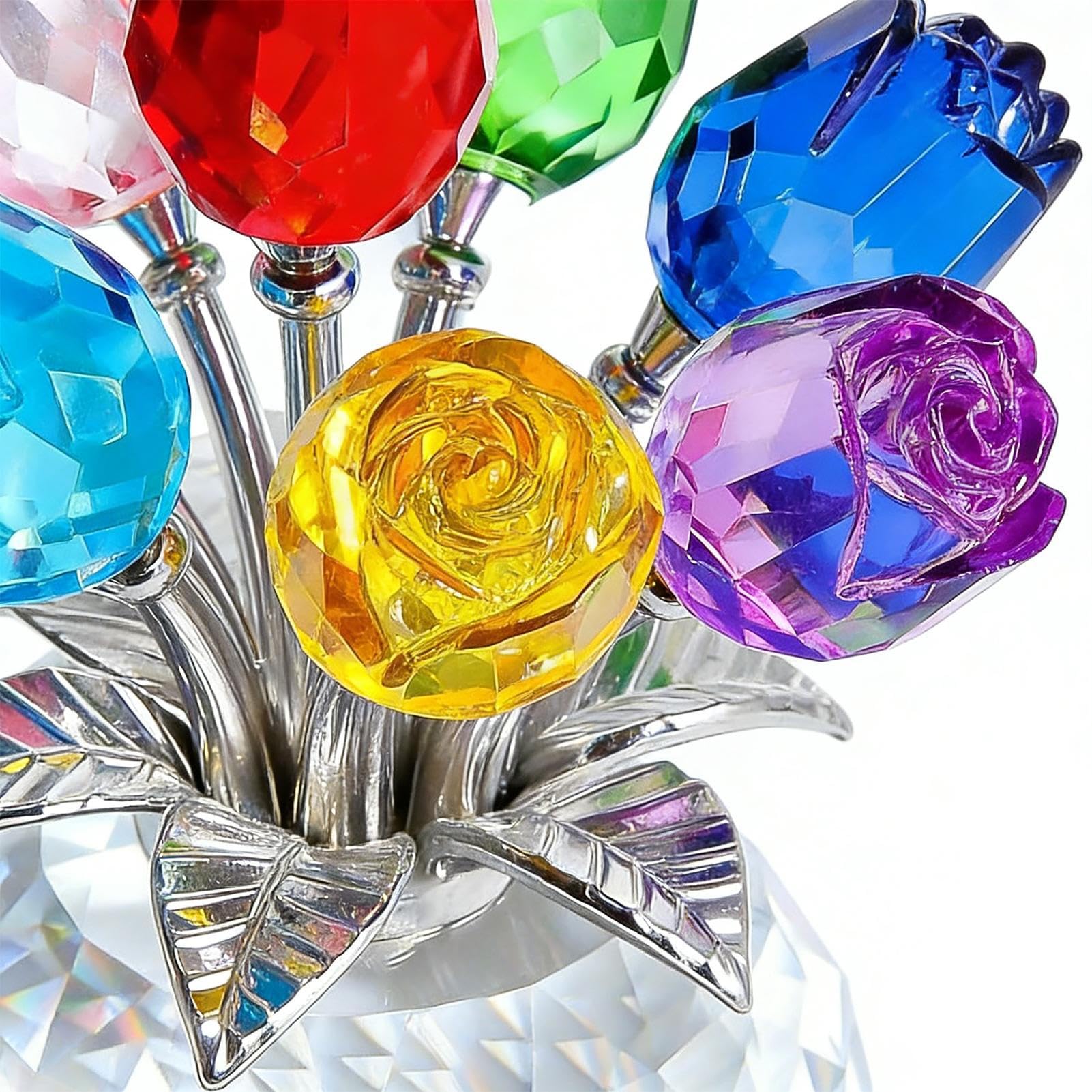 Crystal Figurines Collectibles,Romantic Colorful Rose Statue | Crystal Flower Figurines Table Decor - for Wife Girlfriend Women Valentines Wedding Birthday Holiday Party — view 7
