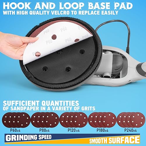 Miniatura 4 de Lijadora de paneles de yeso, herramienta de eliminación de techo de palomitas de maíz de 800 W, máquina lijadora eléctrica con 20 discos de lijado,